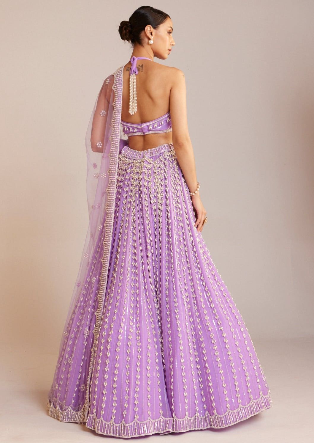 Lilac Chandelier Pearl Halter Neck Lehenga Set