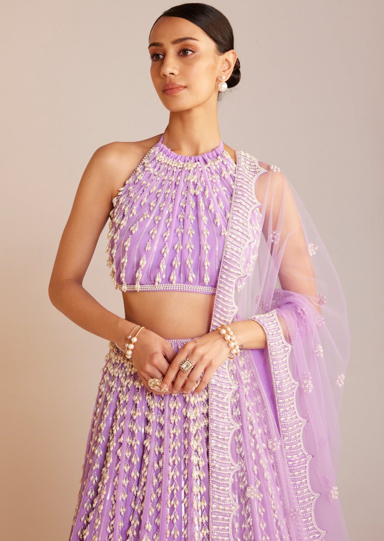 Lilac Chandelier Pearl Halter Neck Lehenga Set
