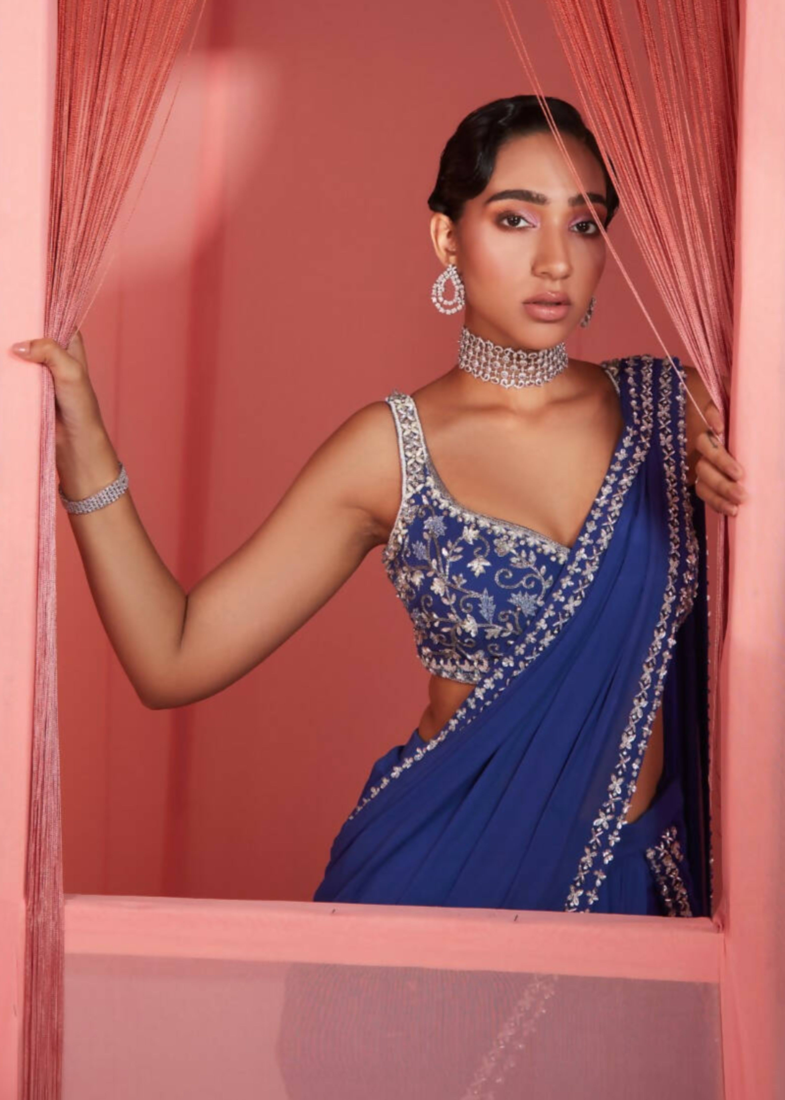 Ink Blue Slit Sari