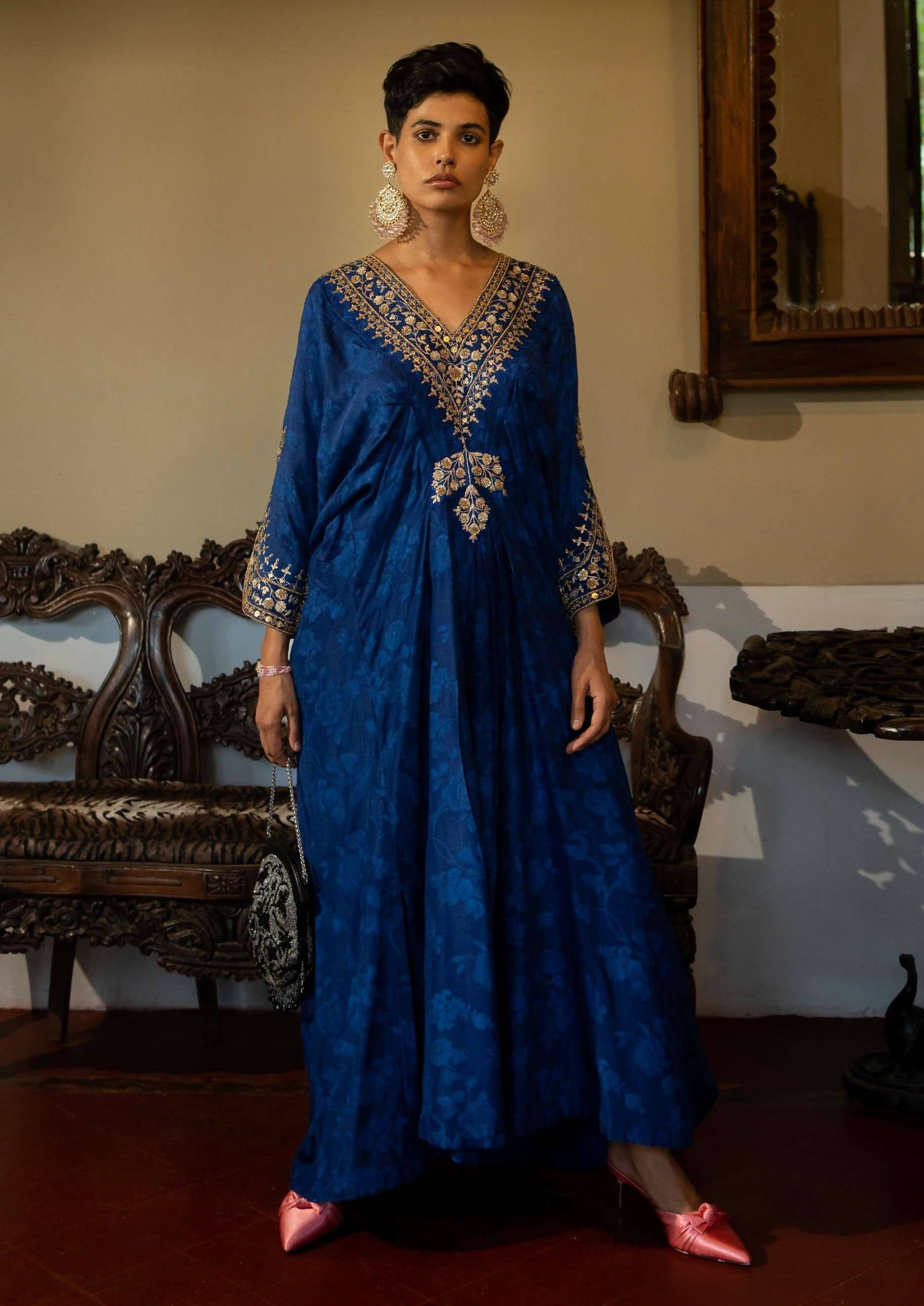 Royal Blue Self Woven Kaftan