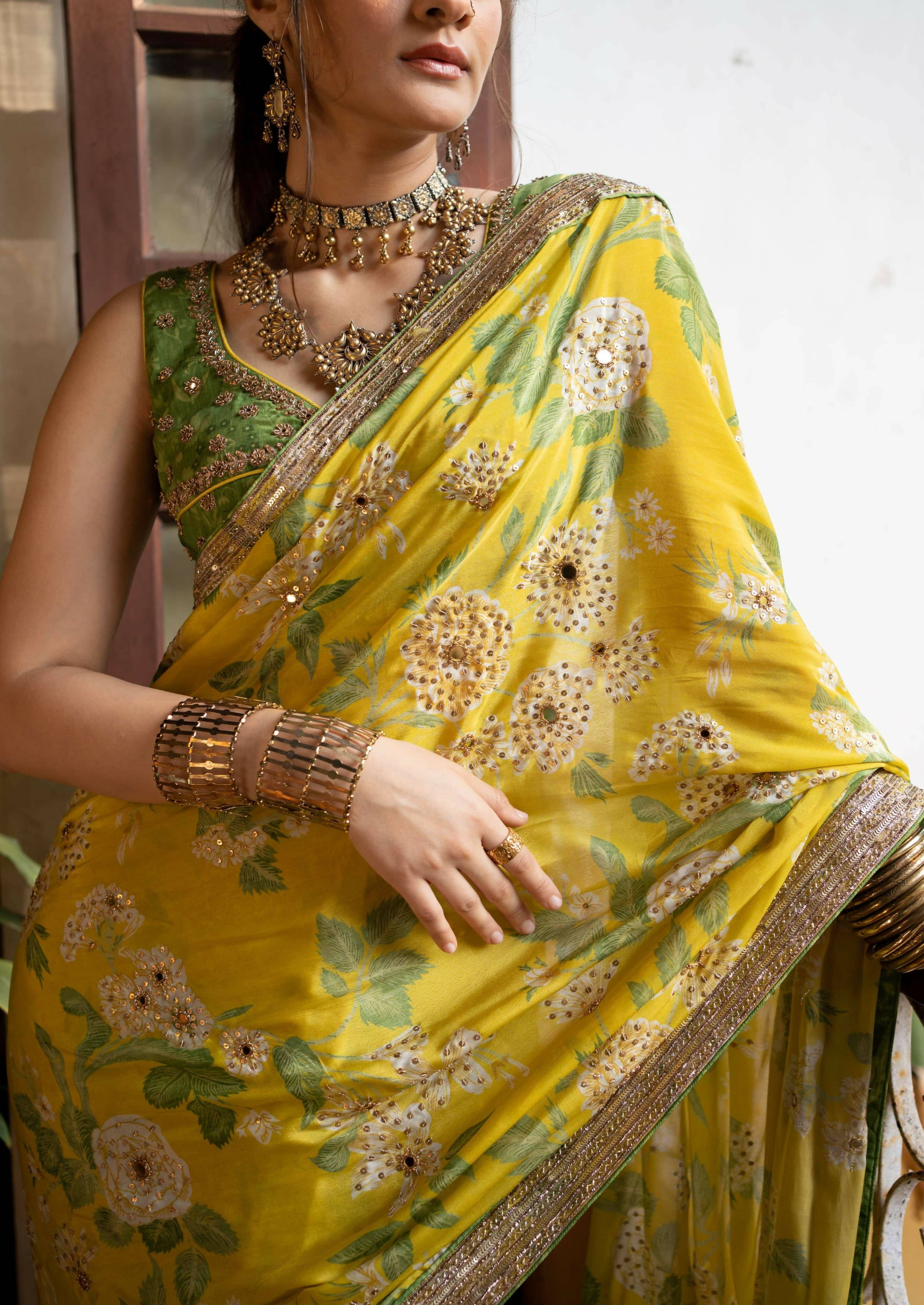 Yellow Mint Sari Set