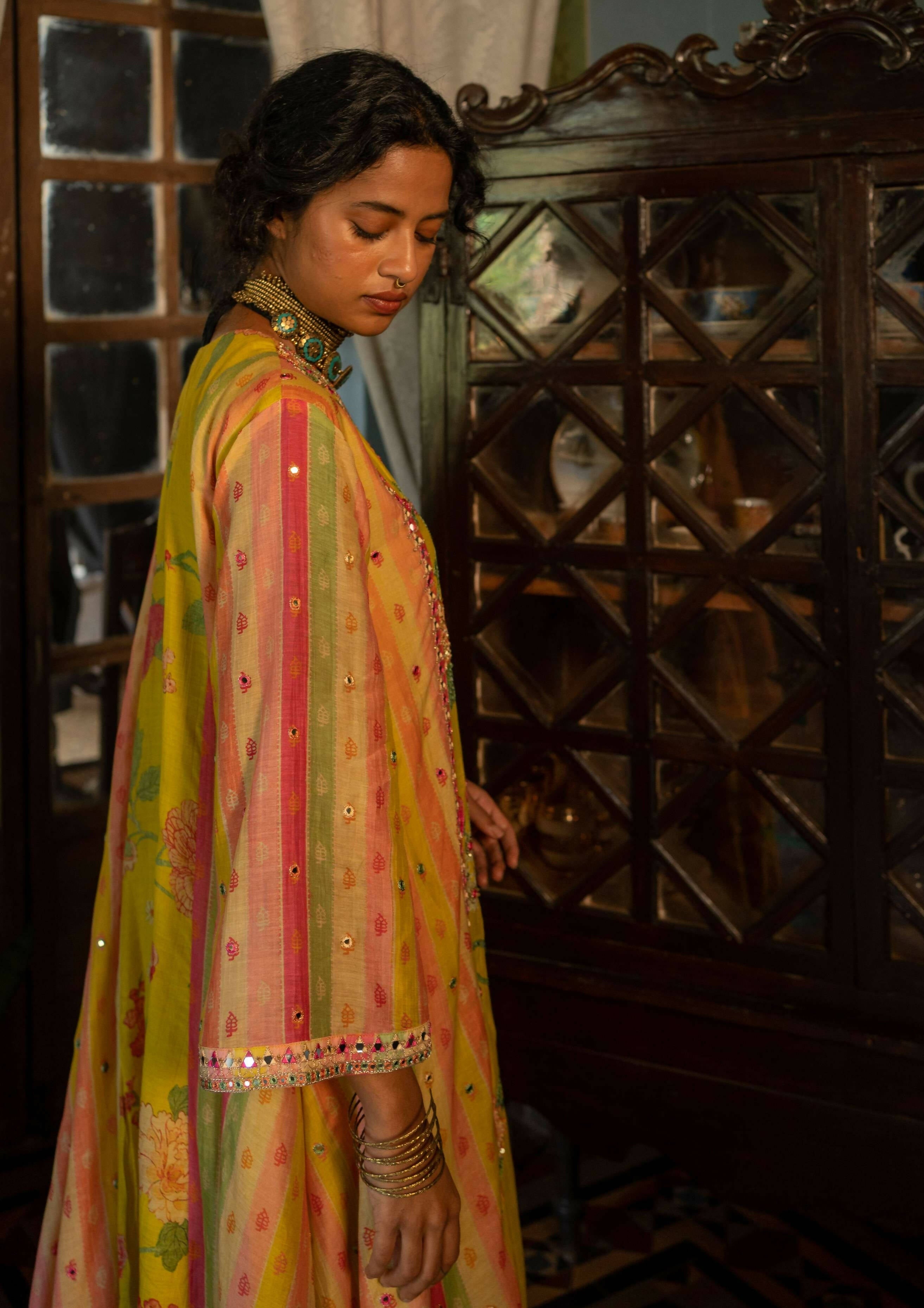 Floral Striped Kurta Set