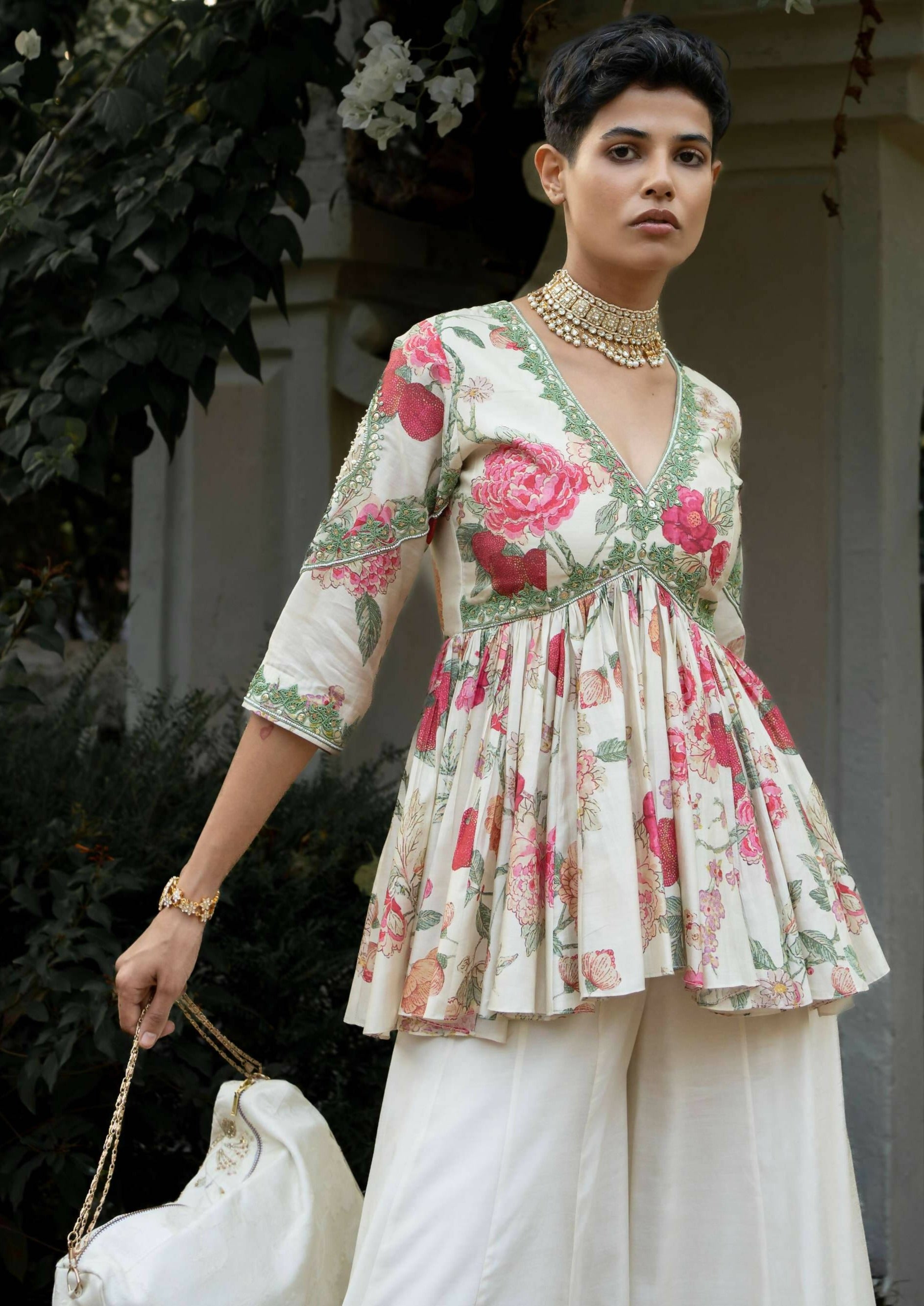 Leaf Floral Petal Peplum Set