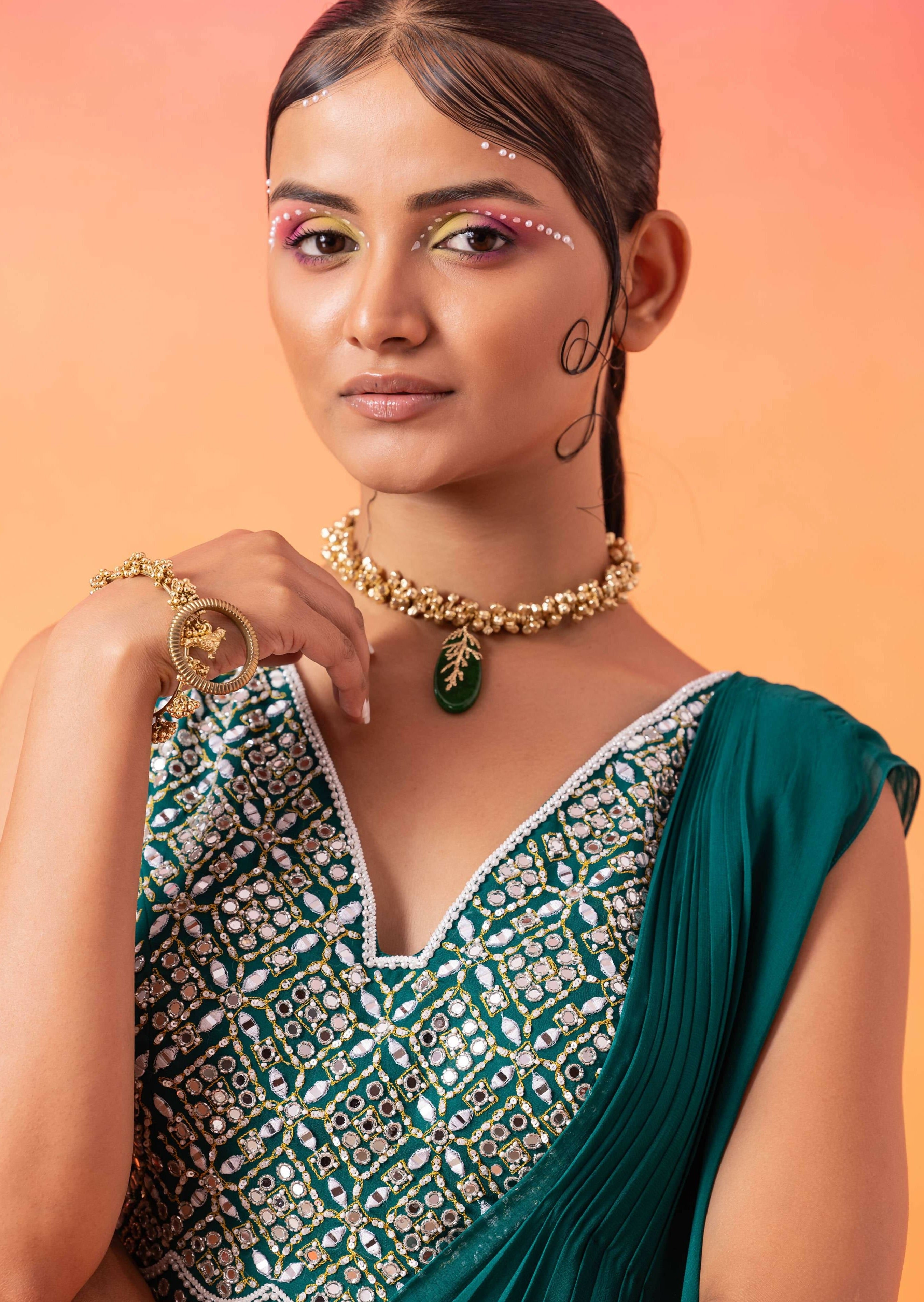 Emerald Green Pre-stitched Sari