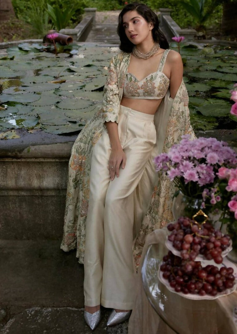 Ivory Orange Floral Jacket Set