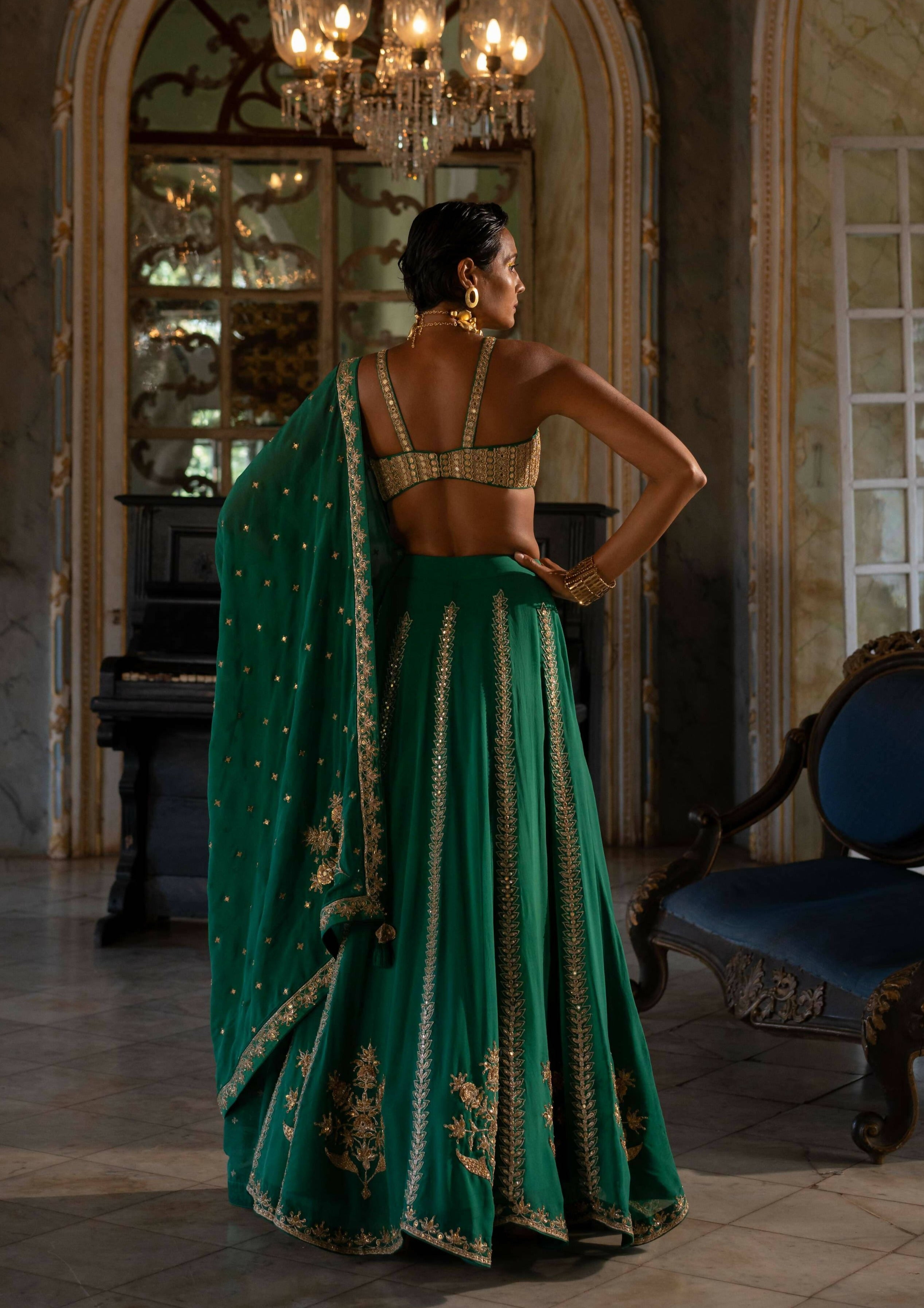 Emerald Green Mirror Lehenga Set