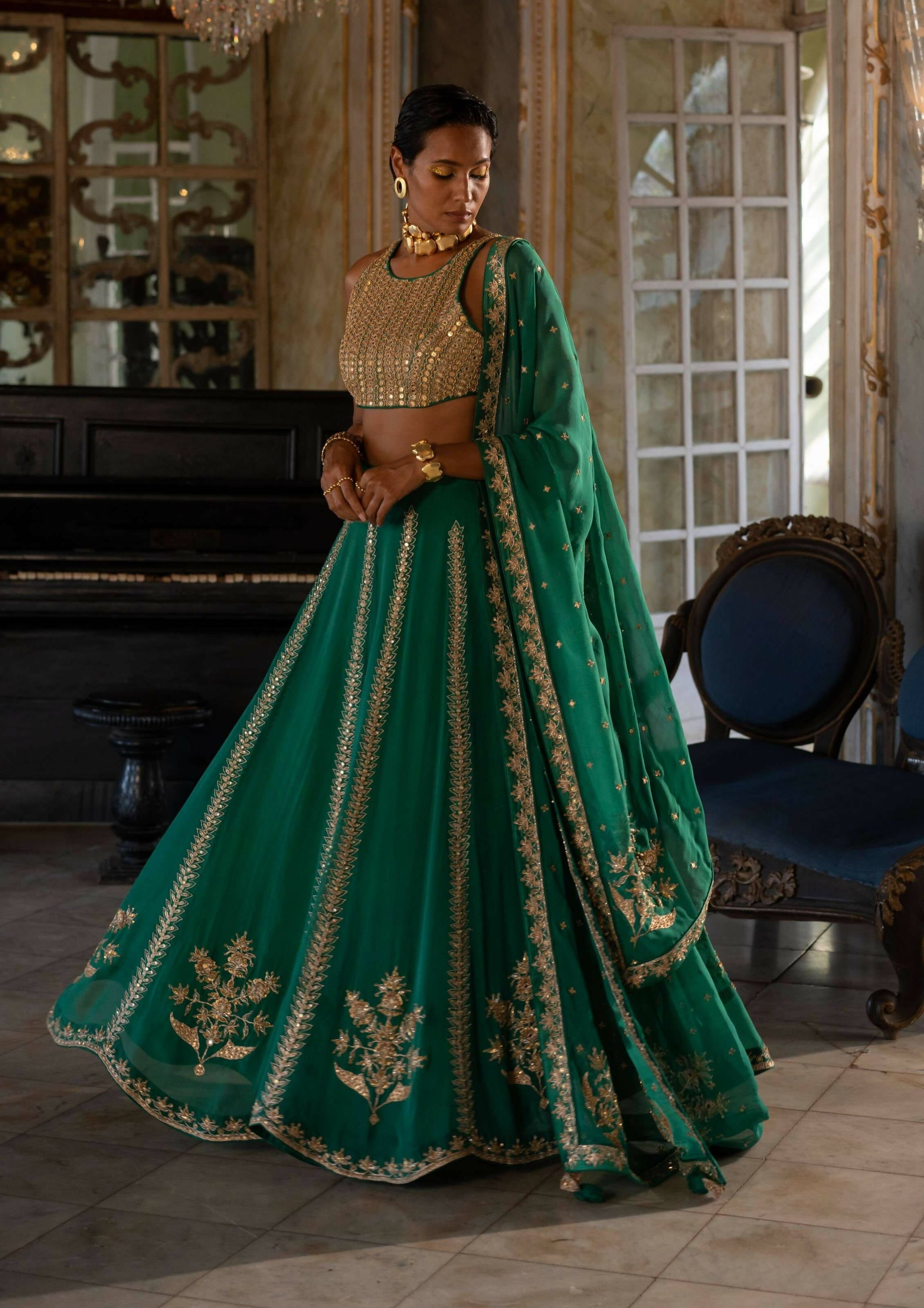 Emerald Green Mirror Lehenga Set