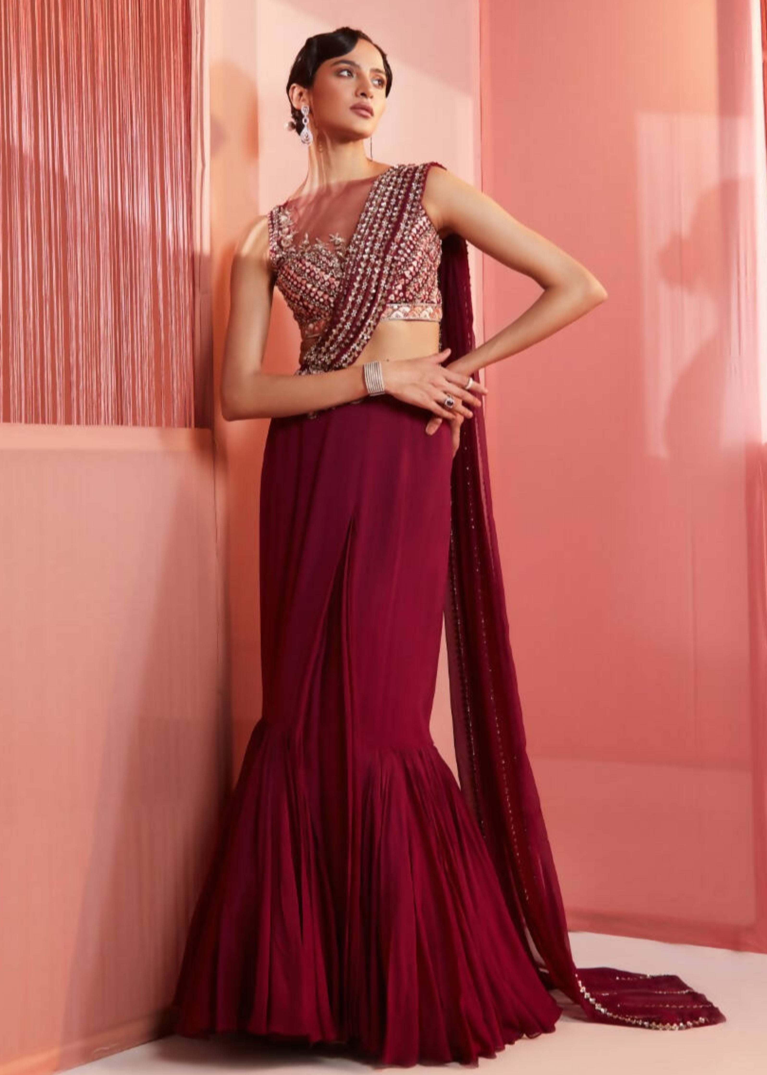 Plum Pre-Draped Sari