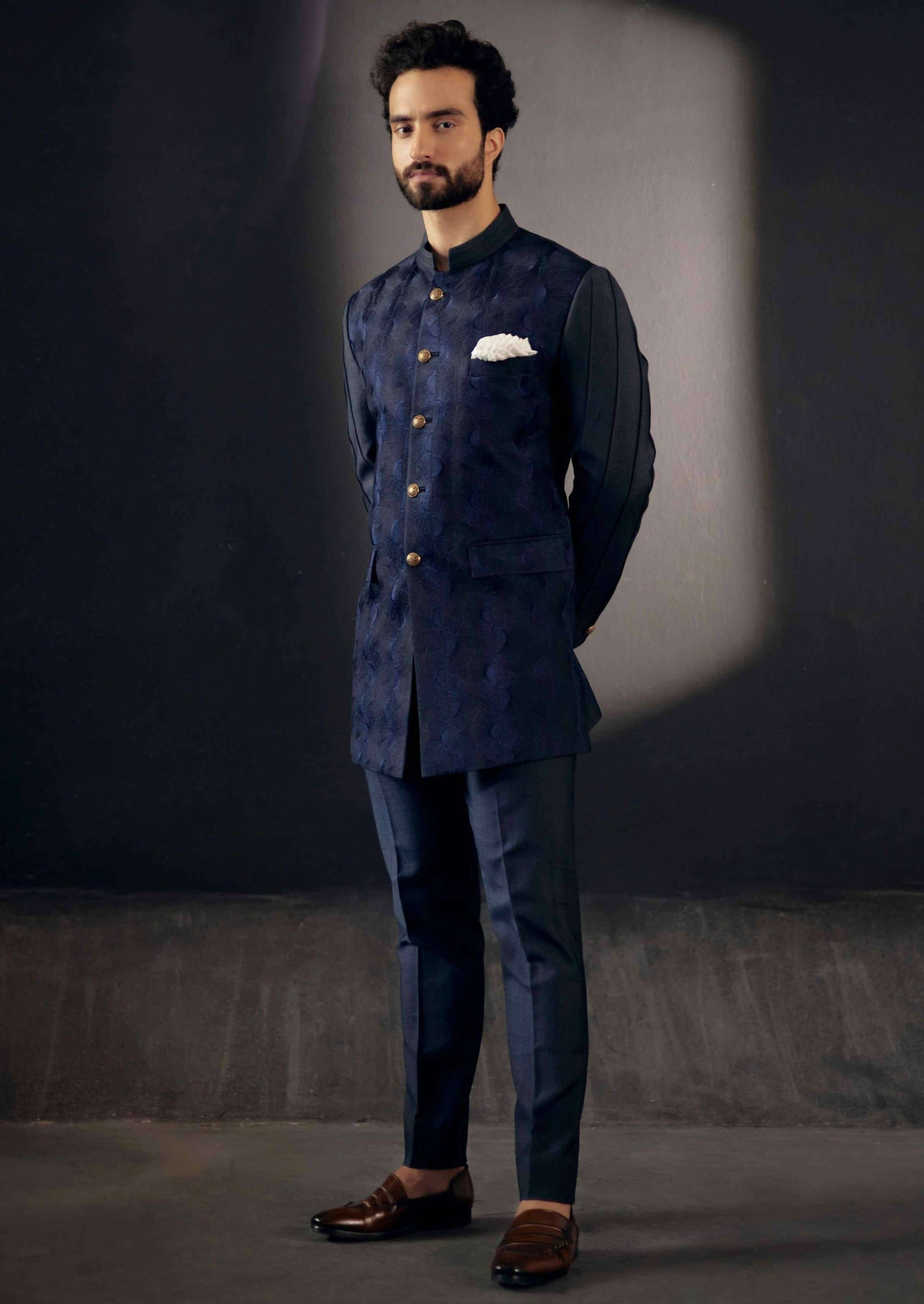 Midnight Blue Bandhgala Set