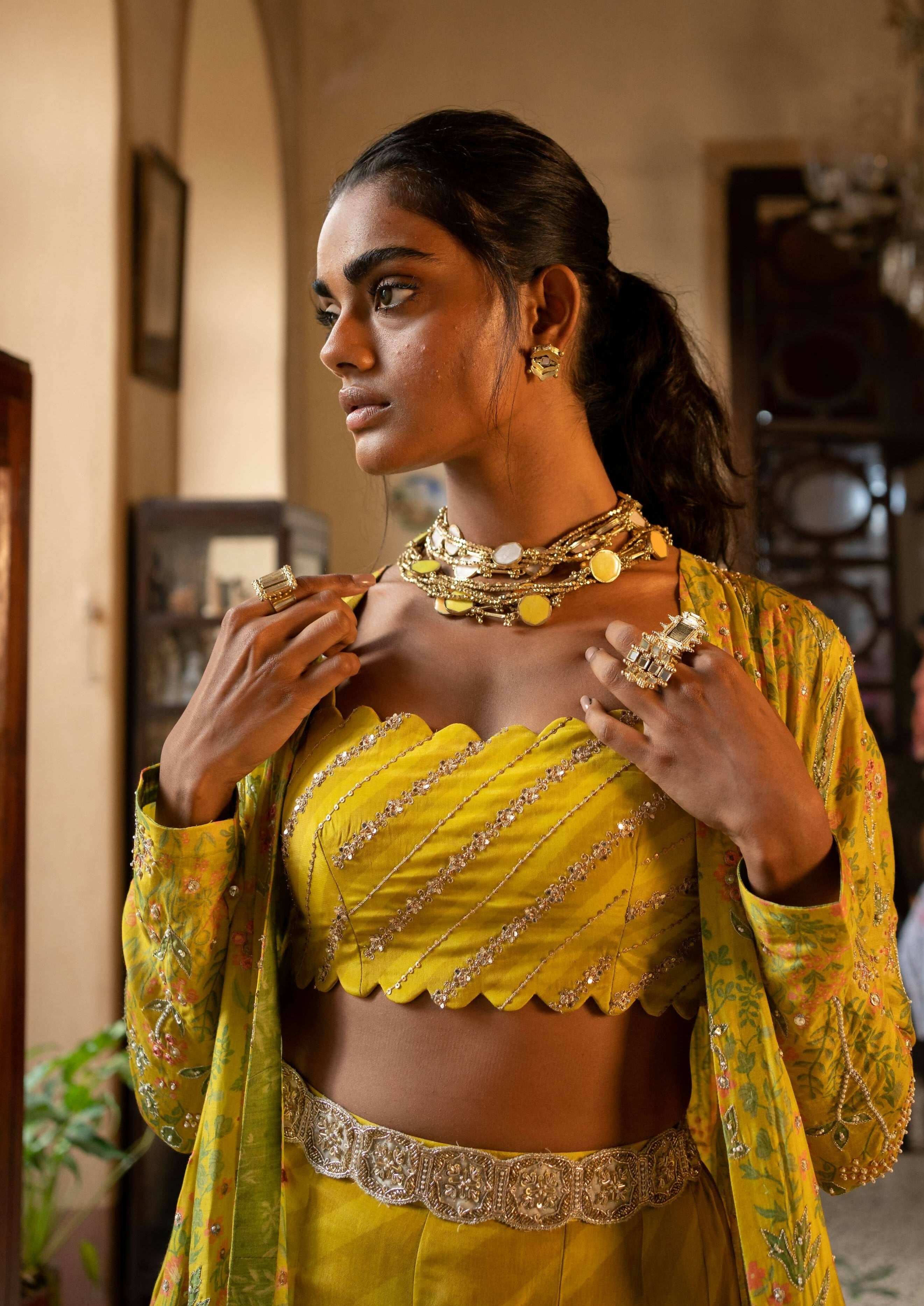 Yellow Tropical Print Jacket Set