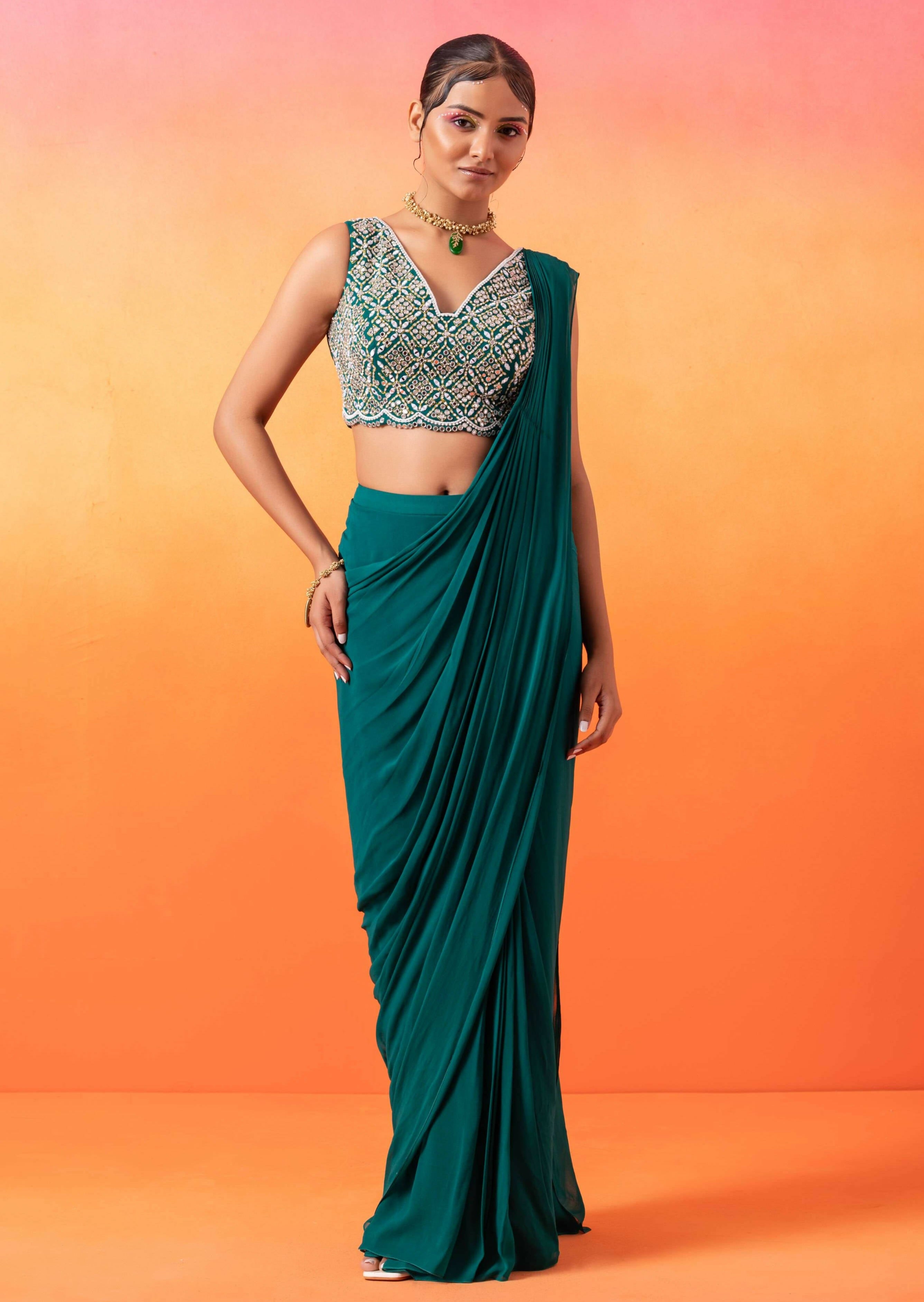 Emerald Green Pre-stitched Sari