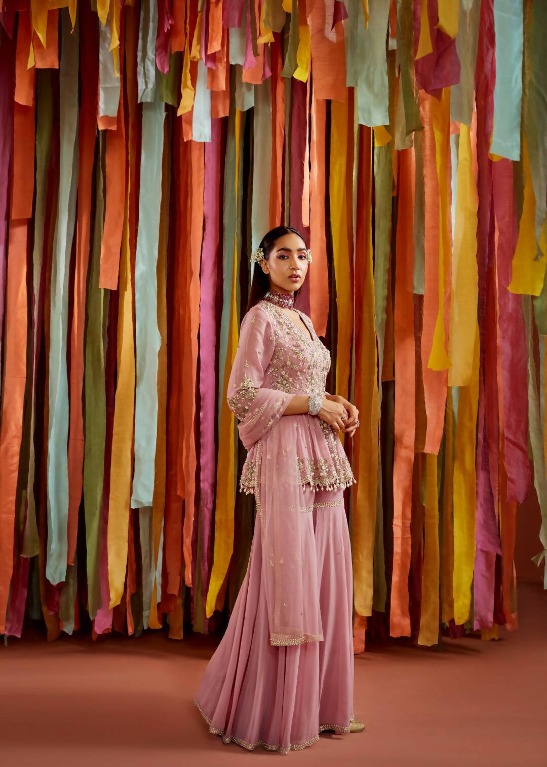 Mauve Peplum and Sharara Set