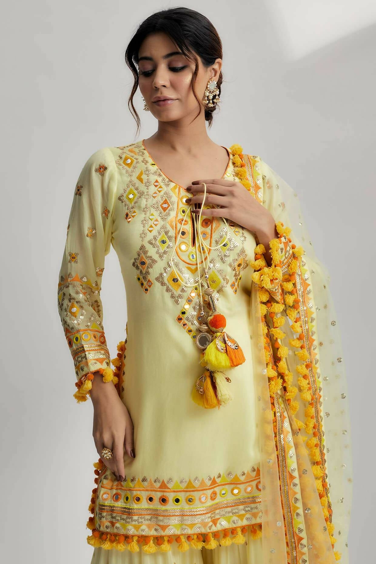 Yellow Maahika Layered Sharara Set