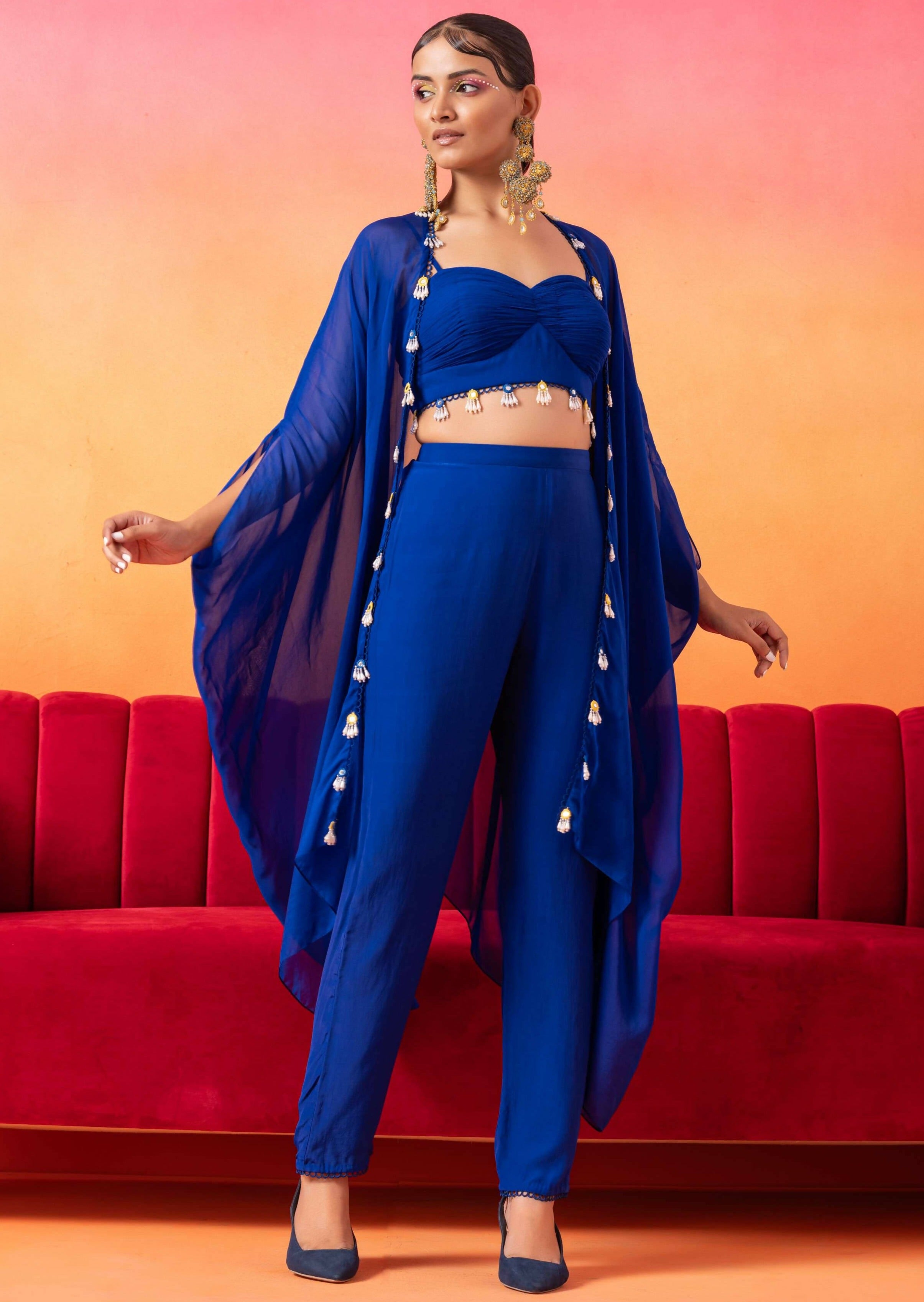Electric Blue Cape Pant Set