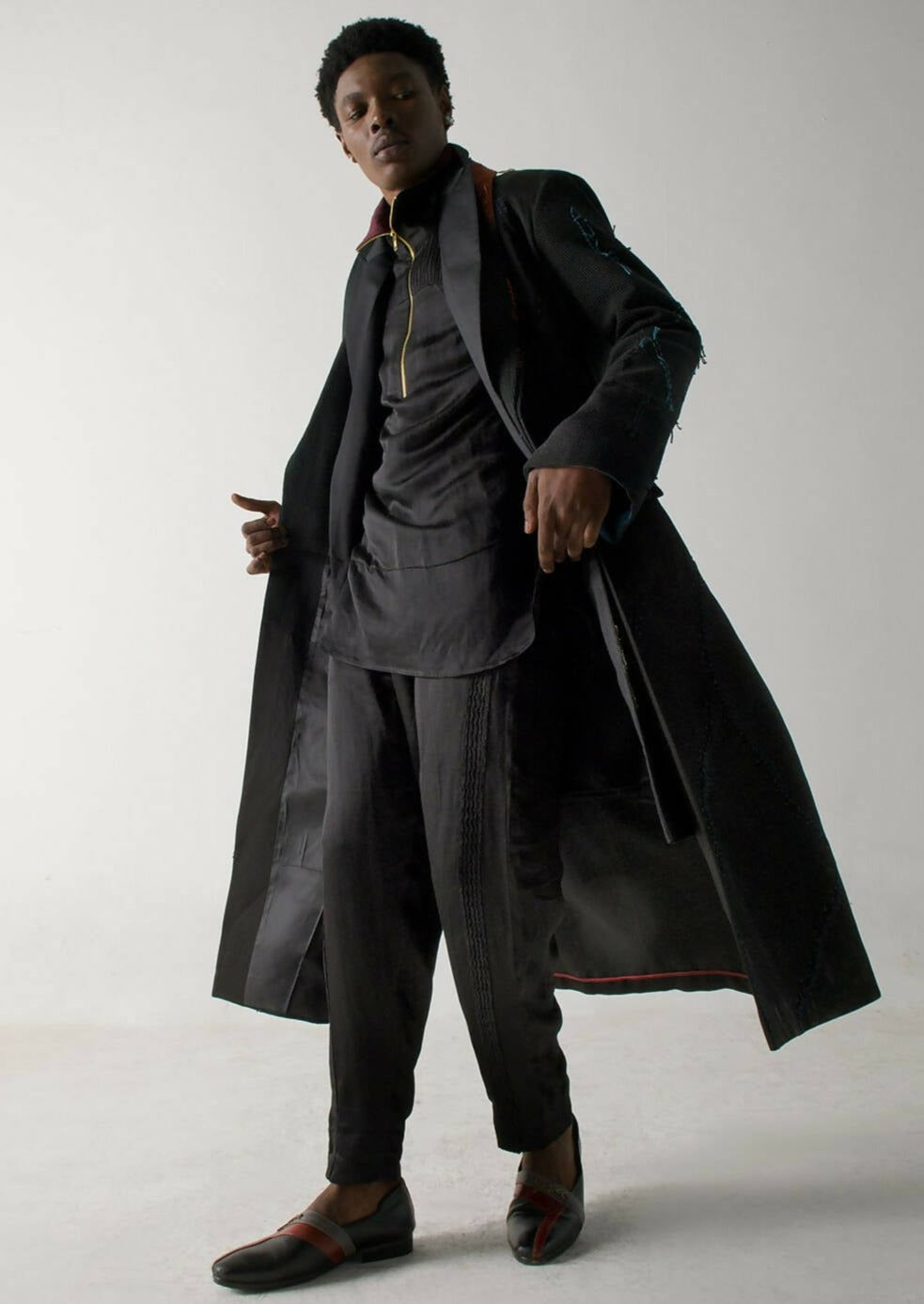 Black Long Overcoat Set