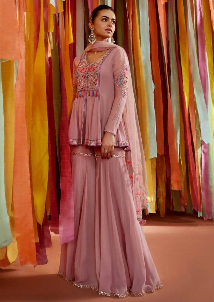 Mauve A-Line Kurta and Sharara Set