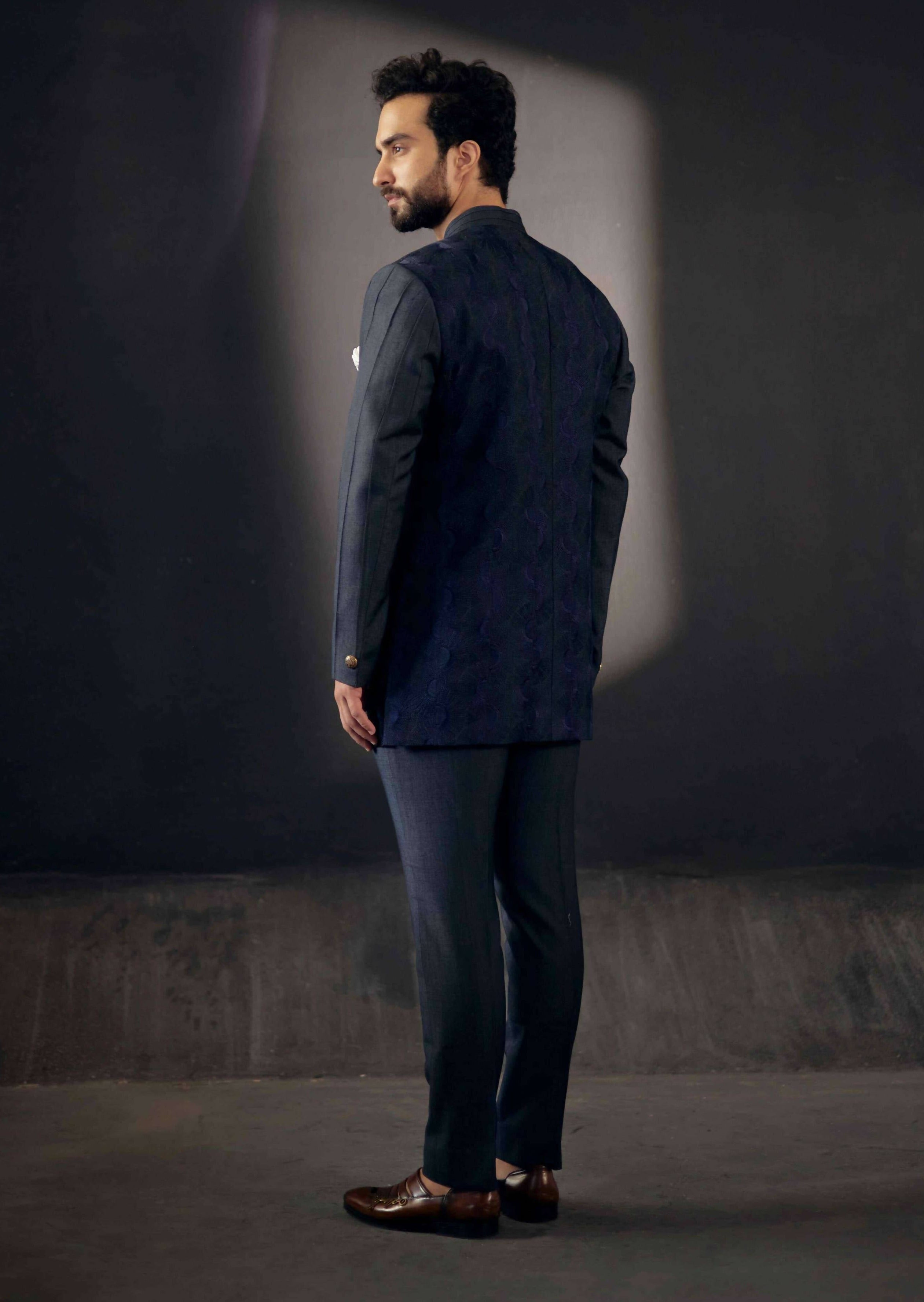 Midnight Blue Bandhgala Set