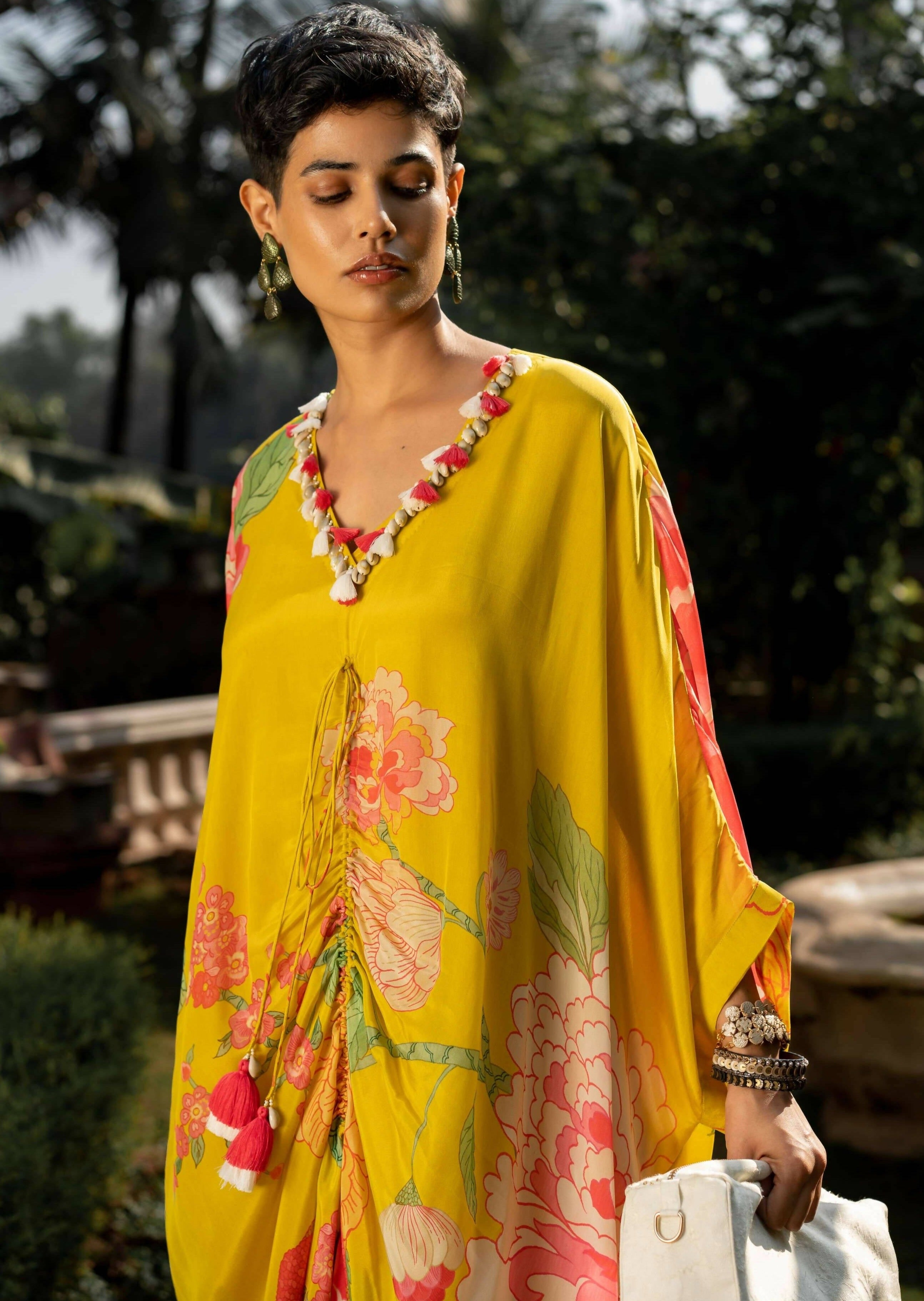 Yellow Floral Kaftan Set