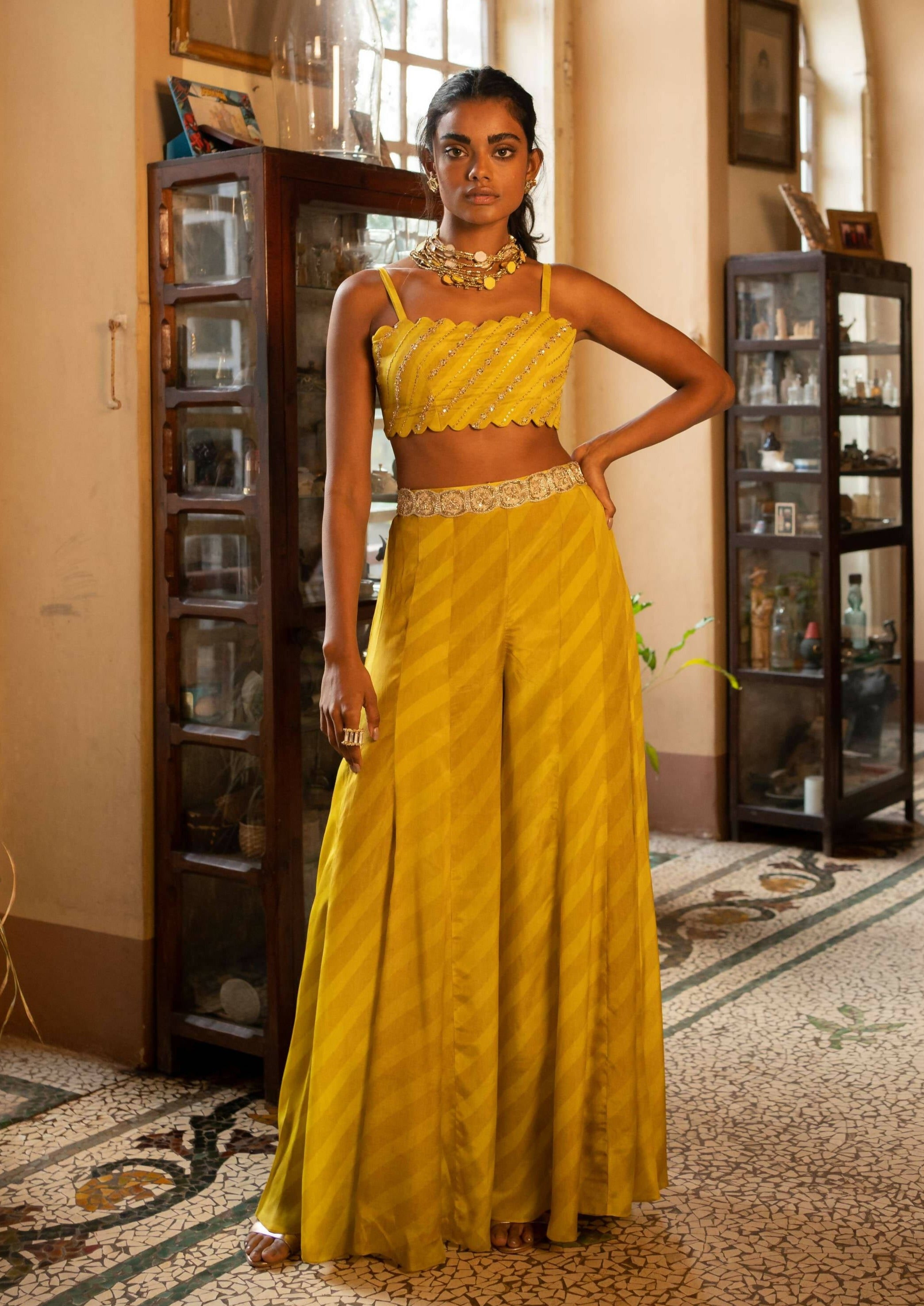 Yellow Tropical Print Jacket Set