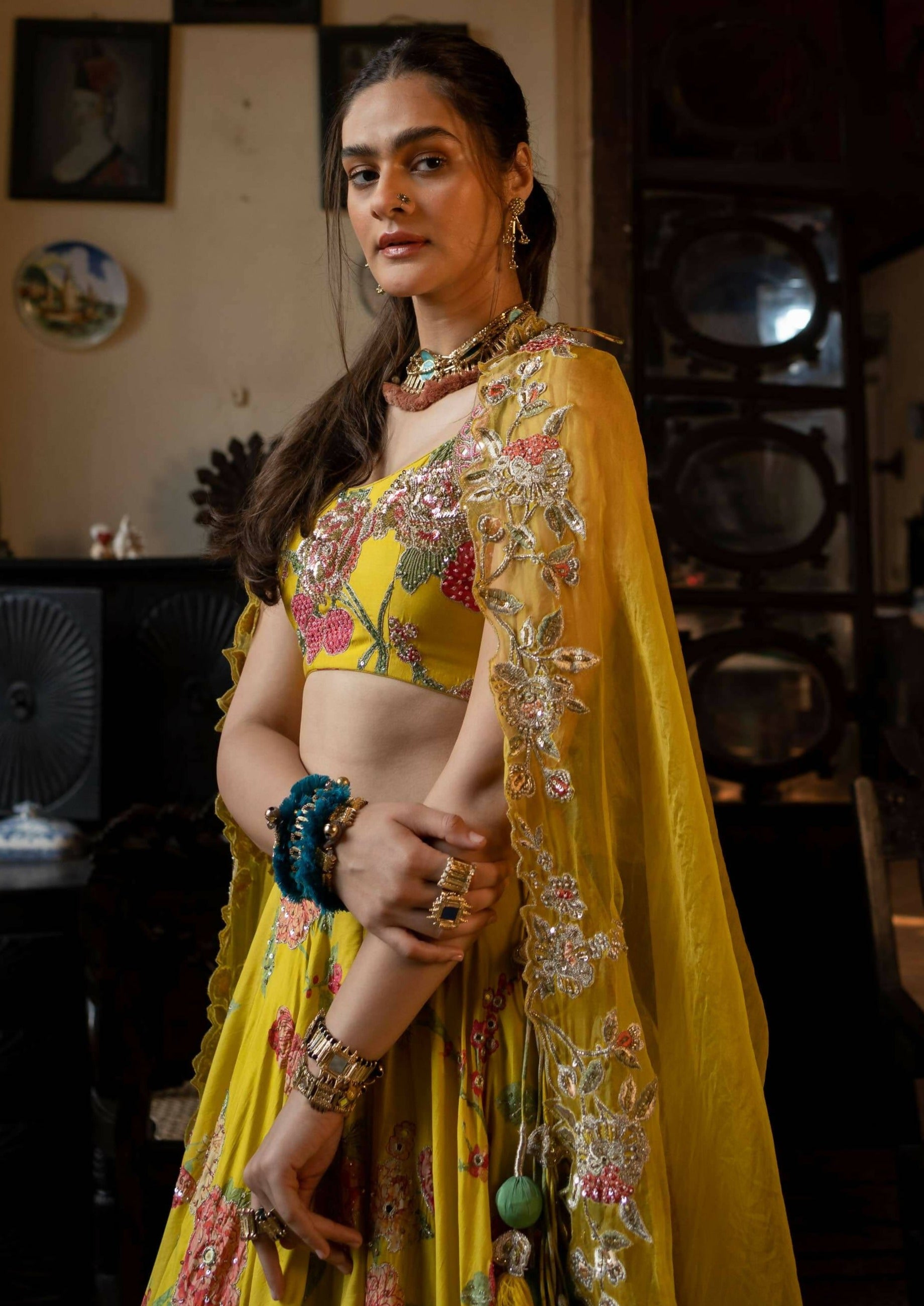 Yellow Multi Floral Lehenga Set