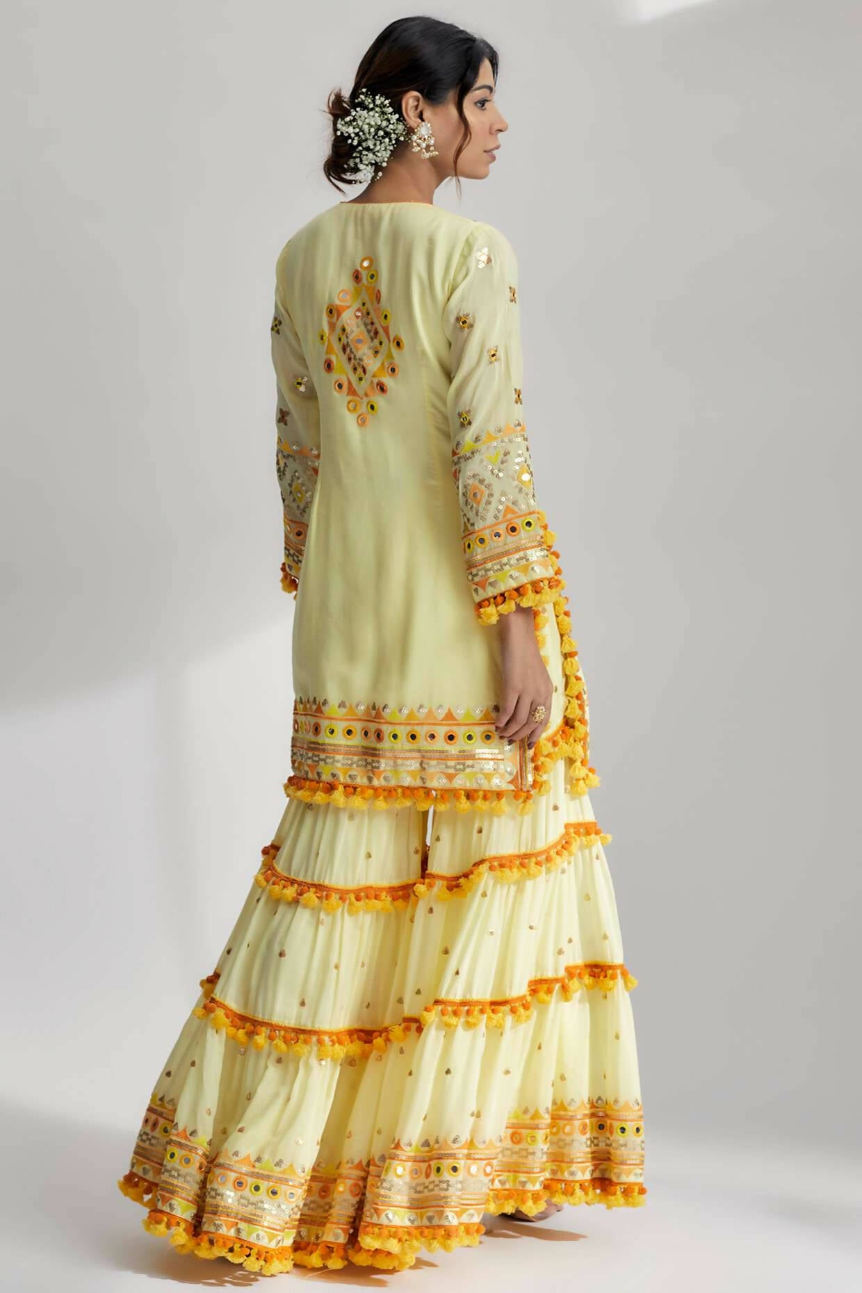 Yellow Maahika Layered Sharara Set