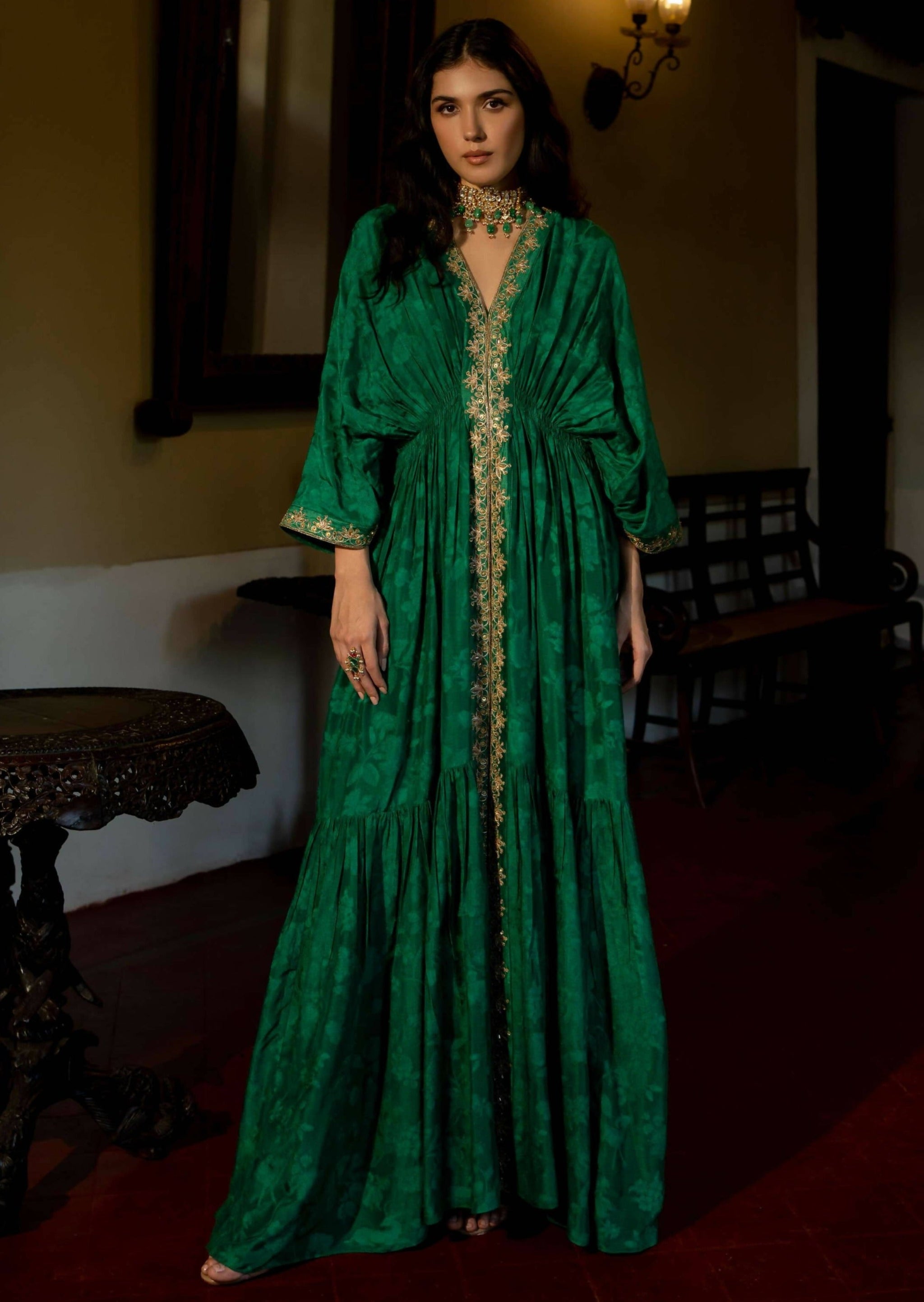 kaftan green dress Helena Lemon Green Kaftan | Elegant Long Caftan Dress