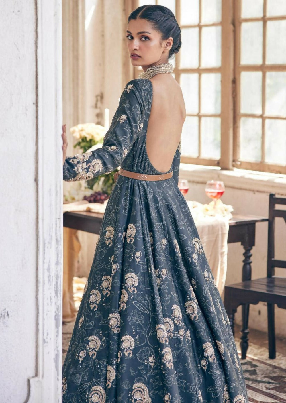 Black Deer Printed Anarkali