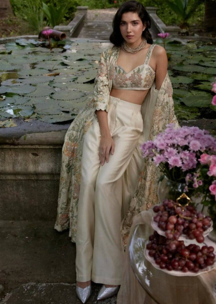 Ivory Orange Floral Jacket Set