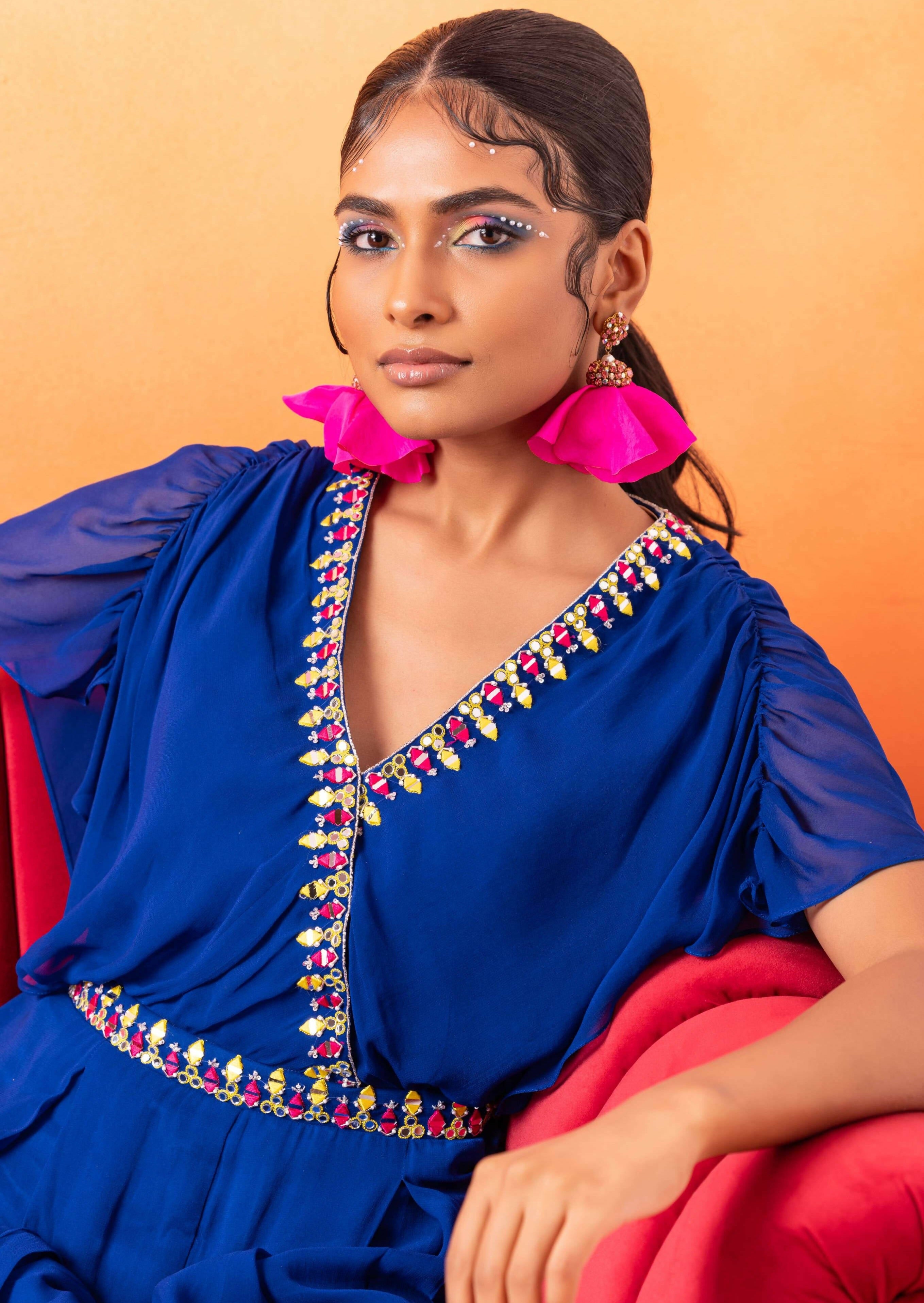 Electric Blue Pre-Draped Jumpsuit