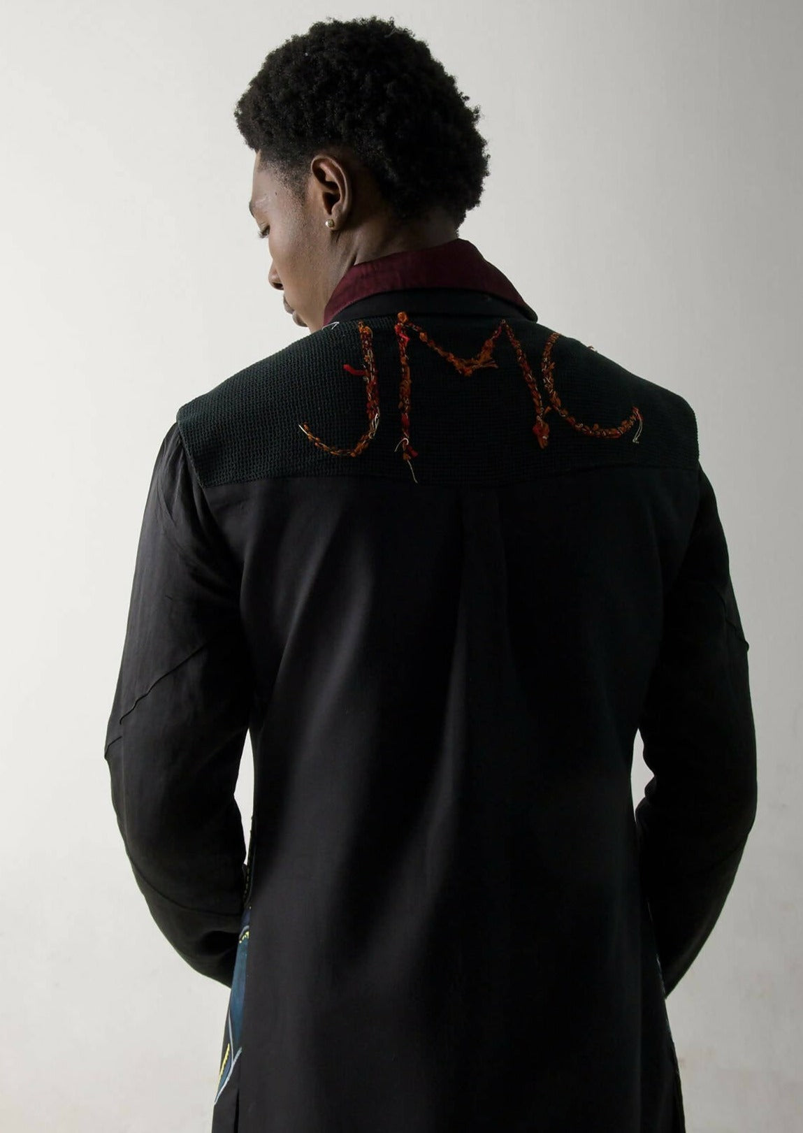 Black Hand Painted Sleeveless Long Jacket Set
