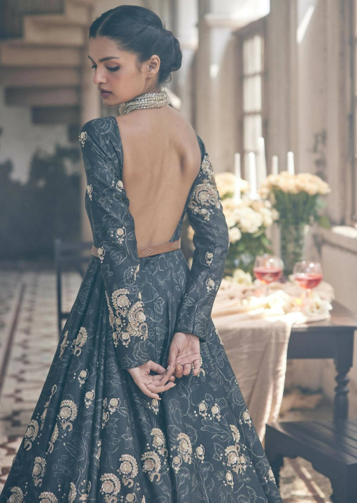 Black Deer Printed Anarkali