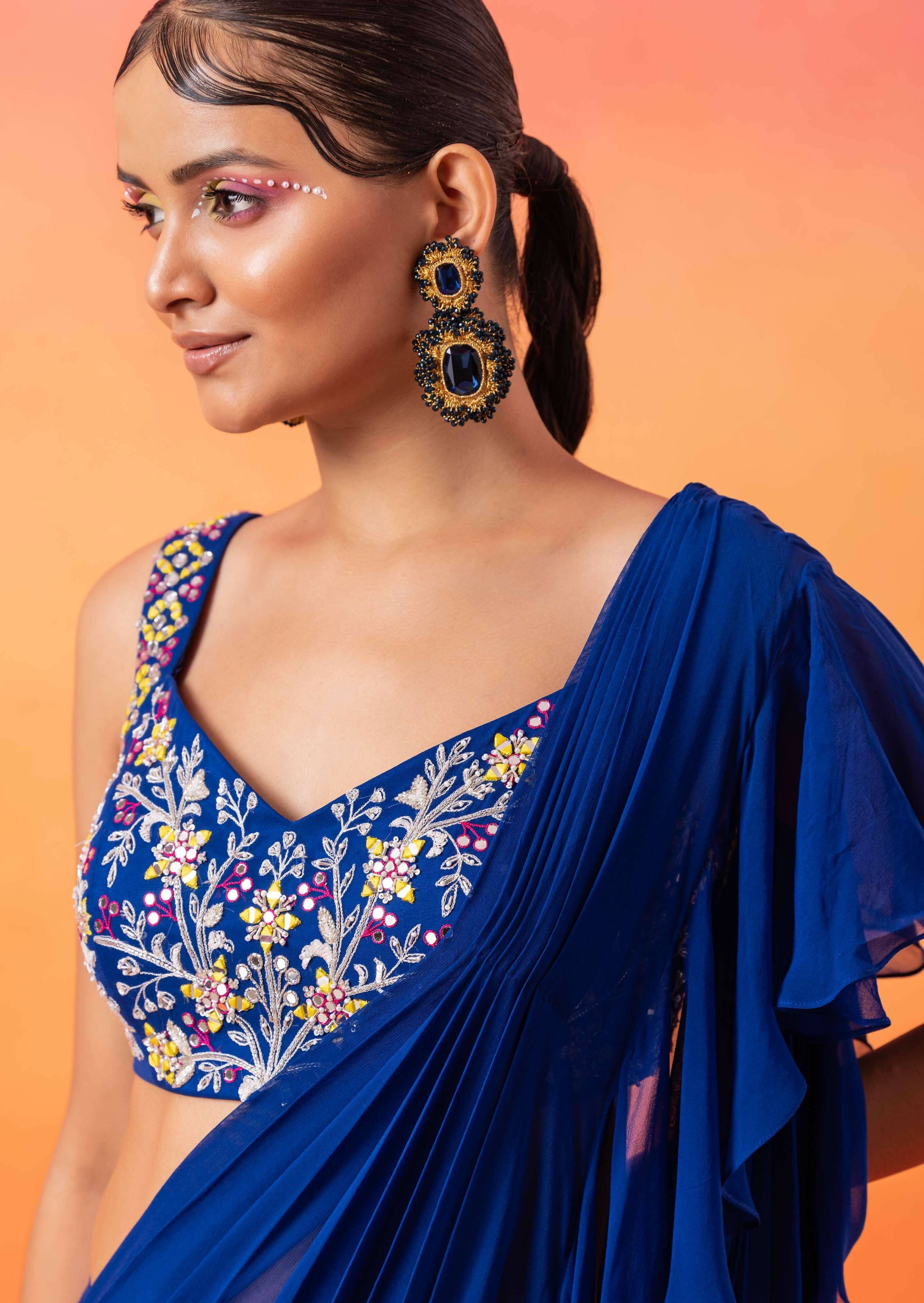 Electric Blue Ruffle Sari