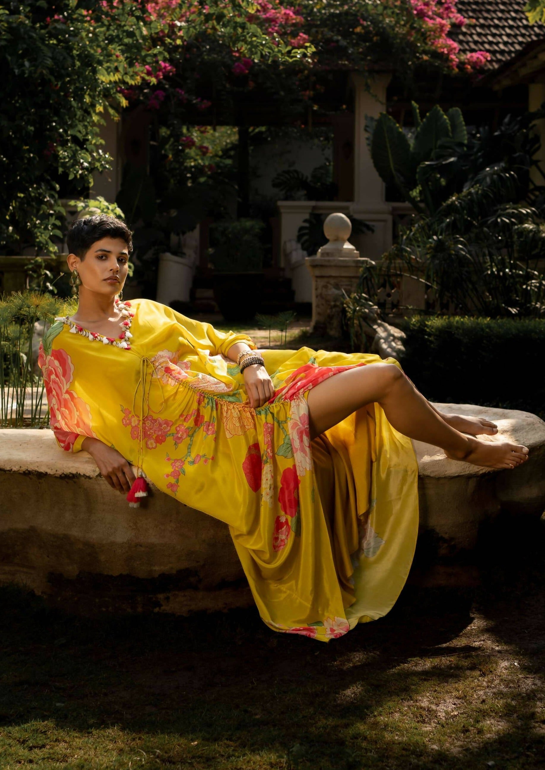 Yellow Floral Kaftan Set