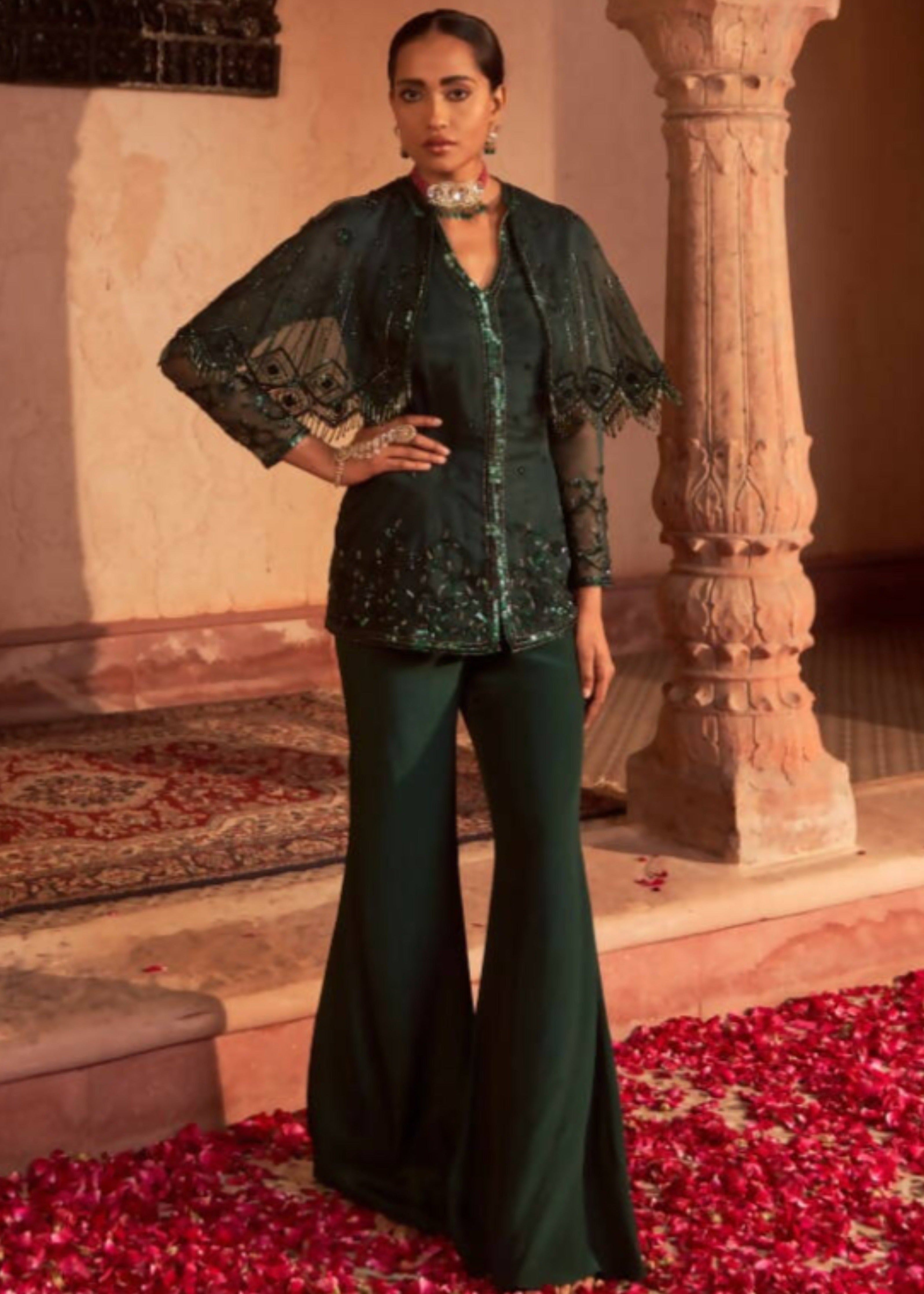 Green Bahu Mela Sharara Set