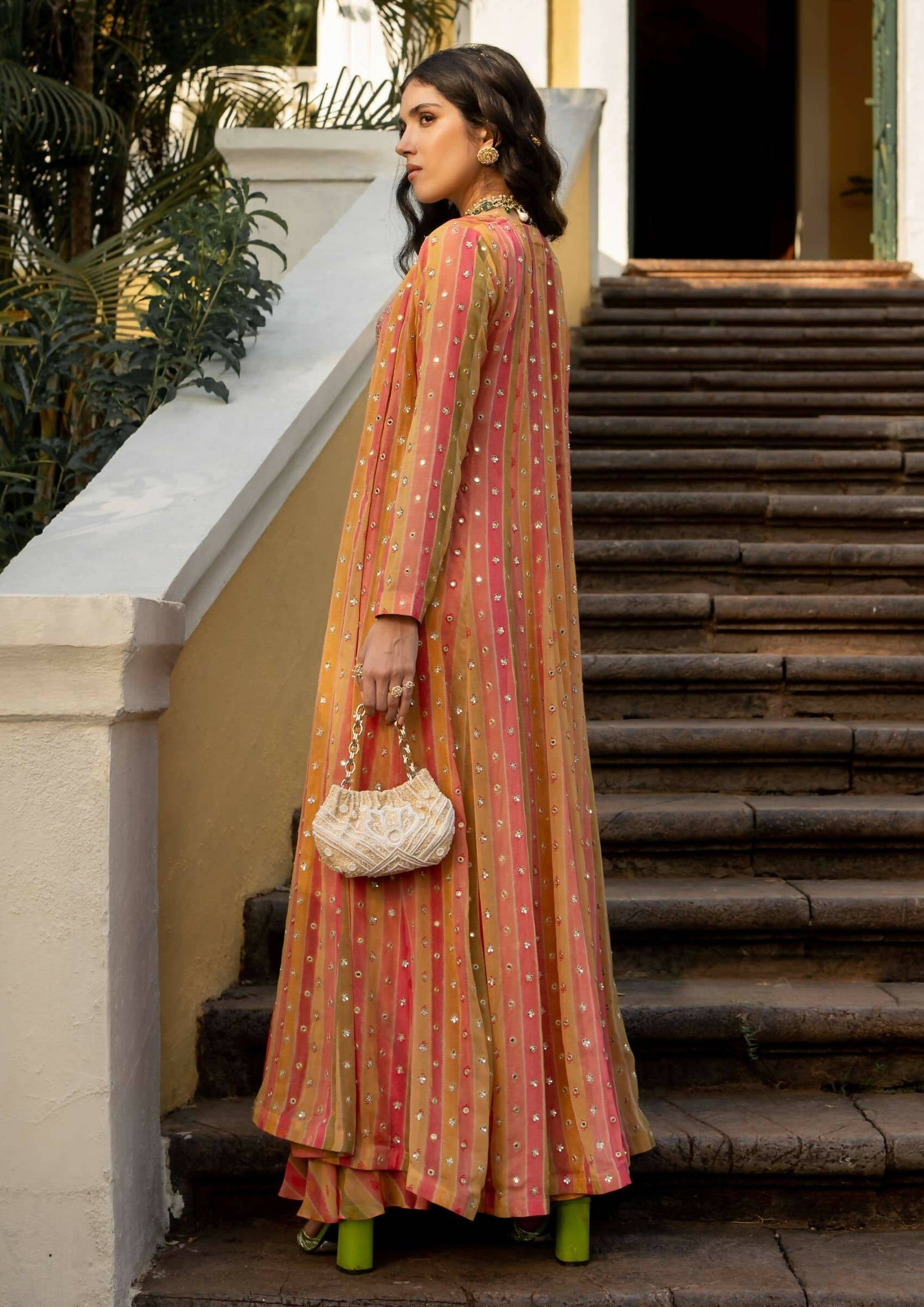 Vintage Floral Stripe Jacket Set