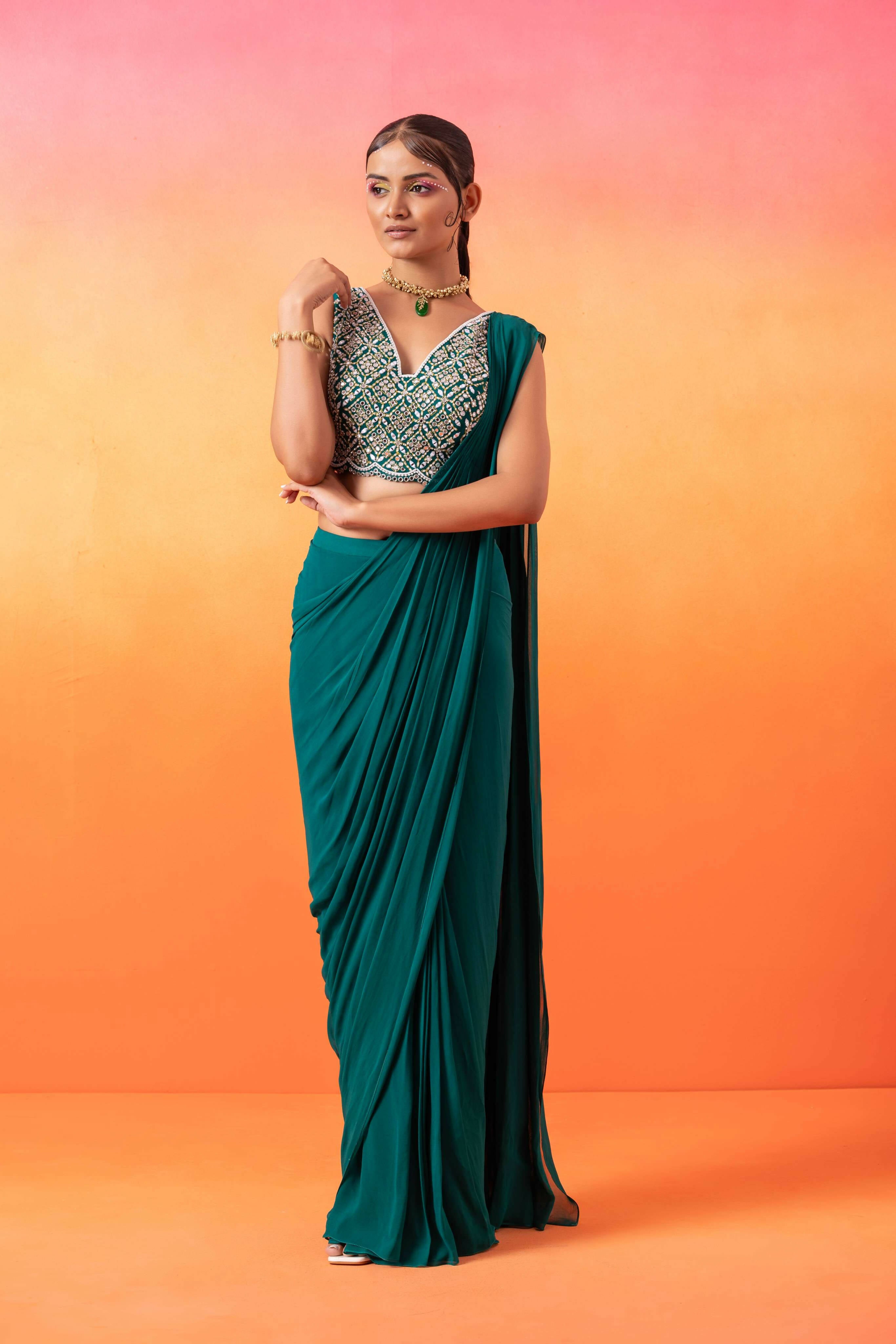 Emerald Green Pre-stitched Sari