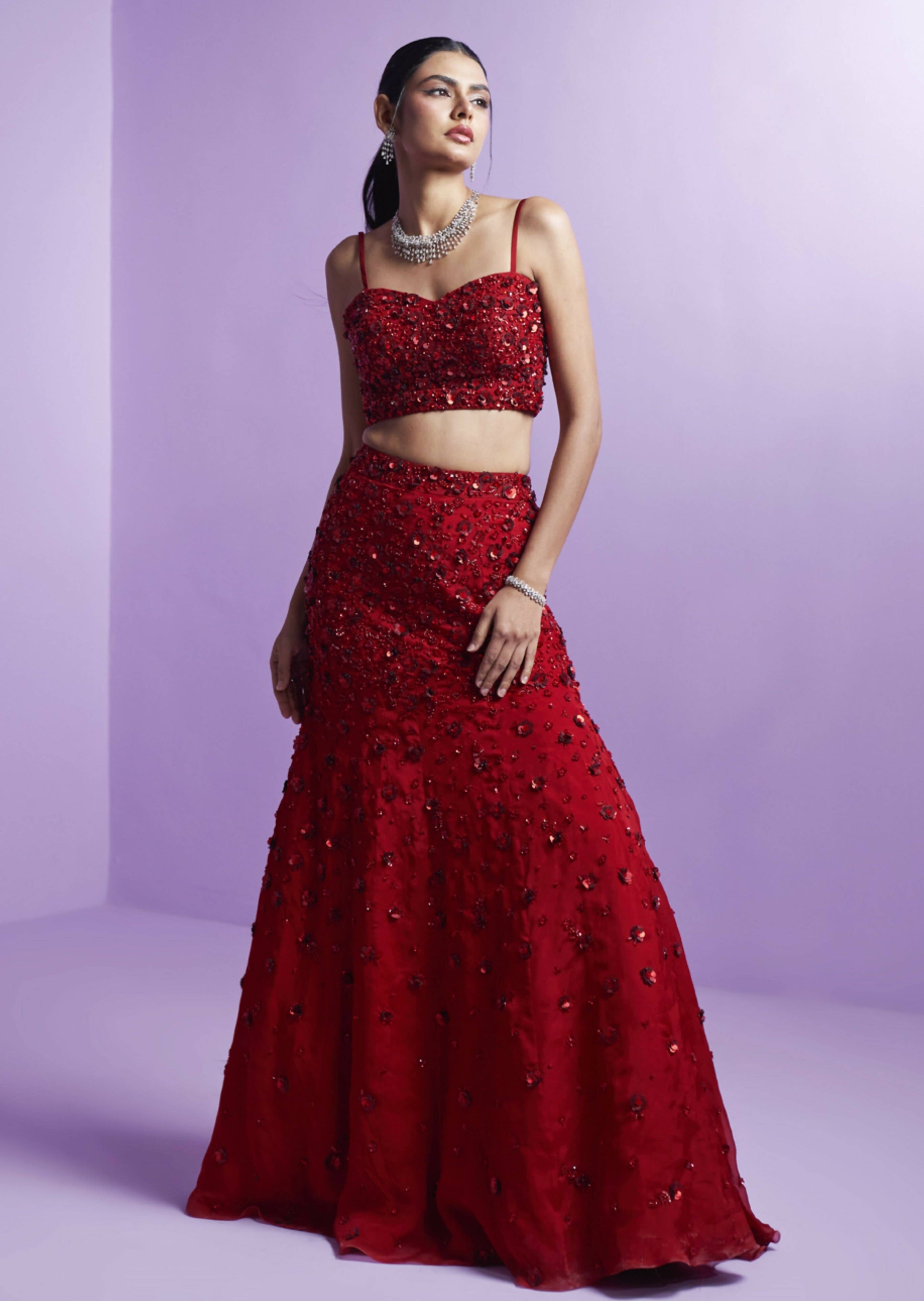 Vivid Crimson Lehenga Set