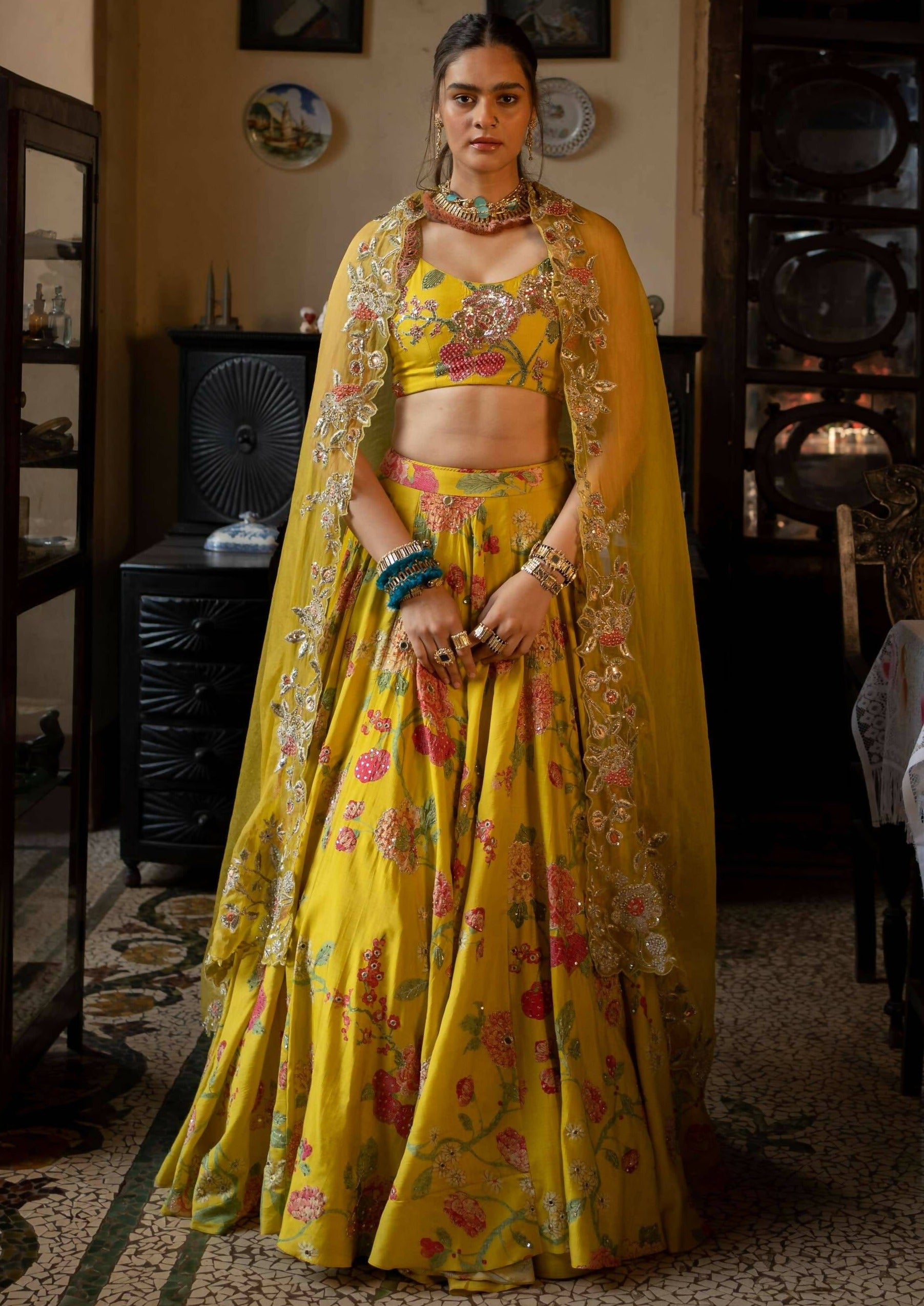 Yellow Multi Floral Lehenga Set