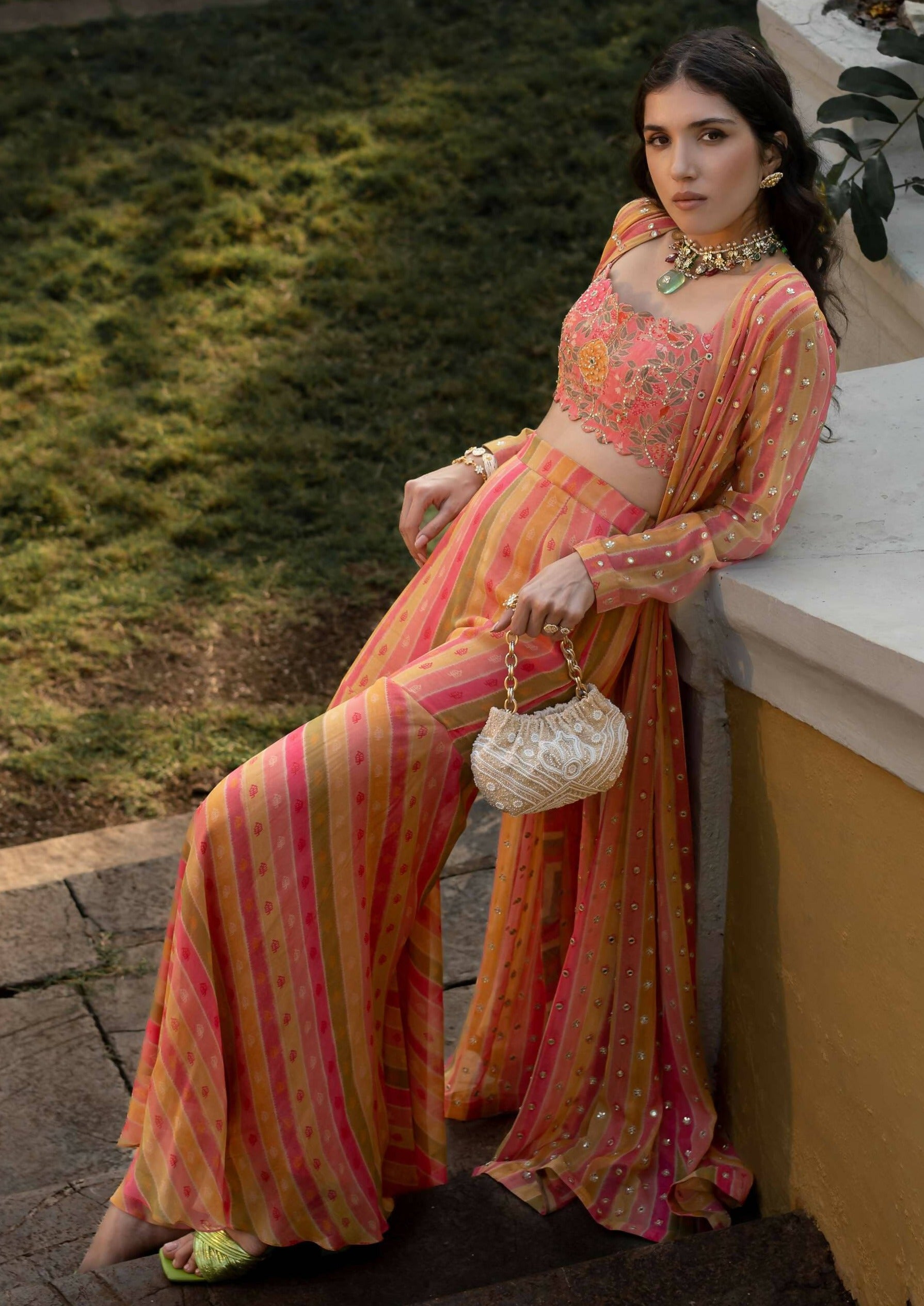 Vintage Floral Stripe Jacket Set