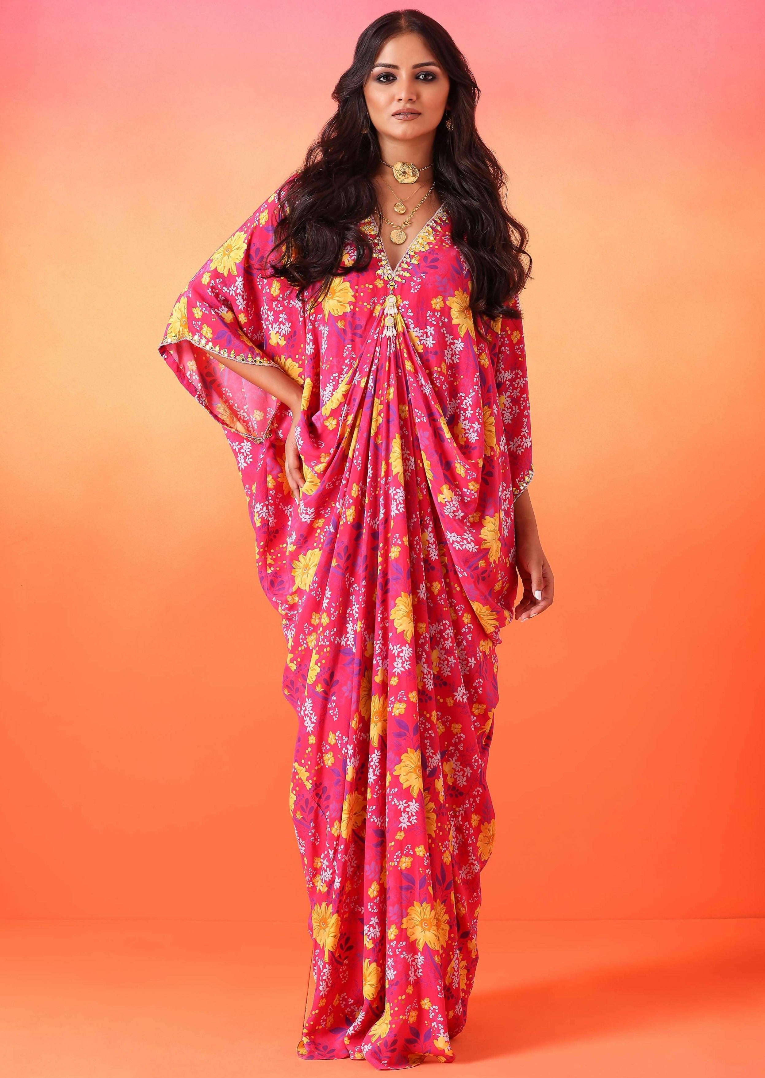Fuschia Pink Printed Kaftan