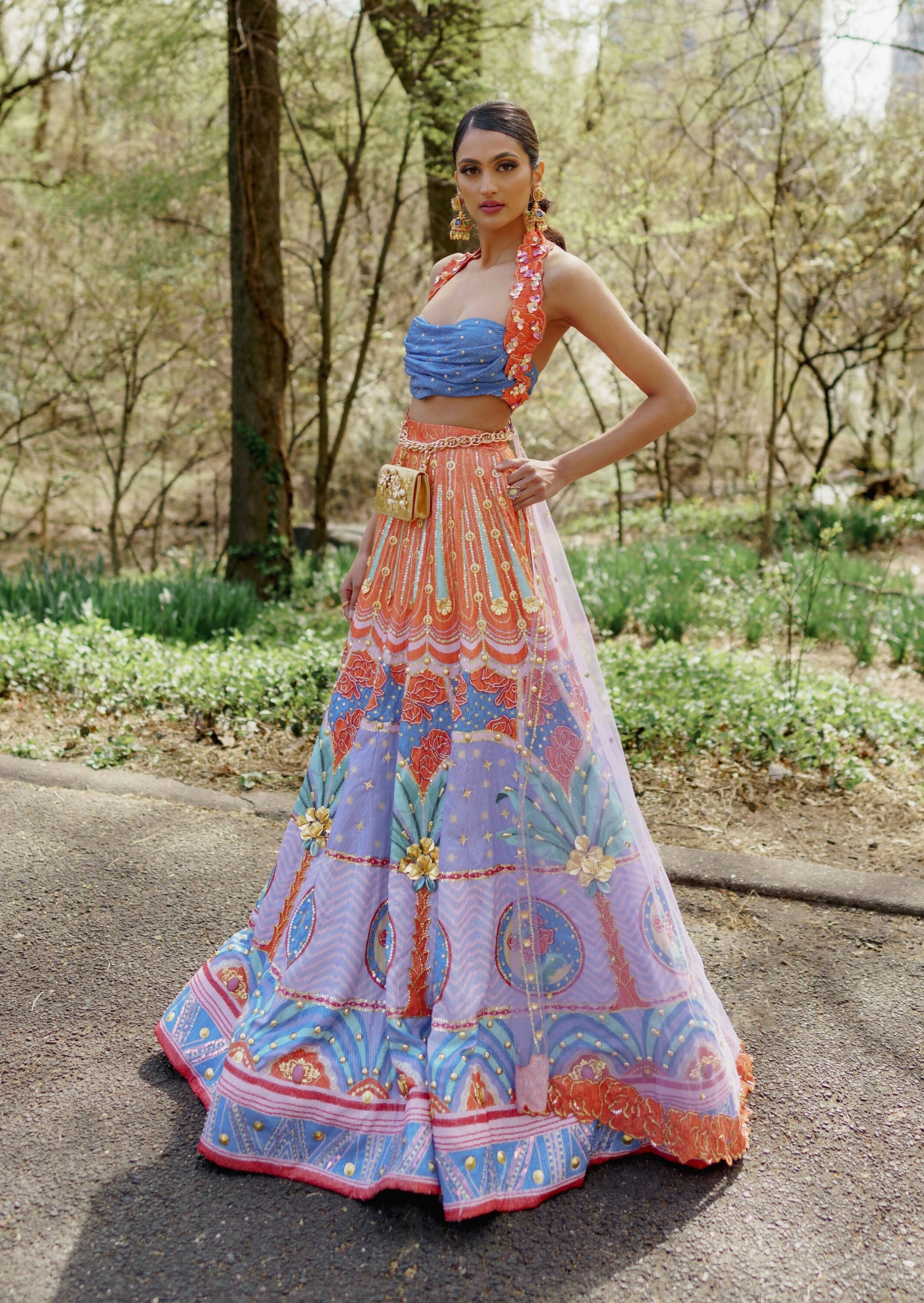 Serenity: Lilac Printed and Embellished Full Lehenga Set