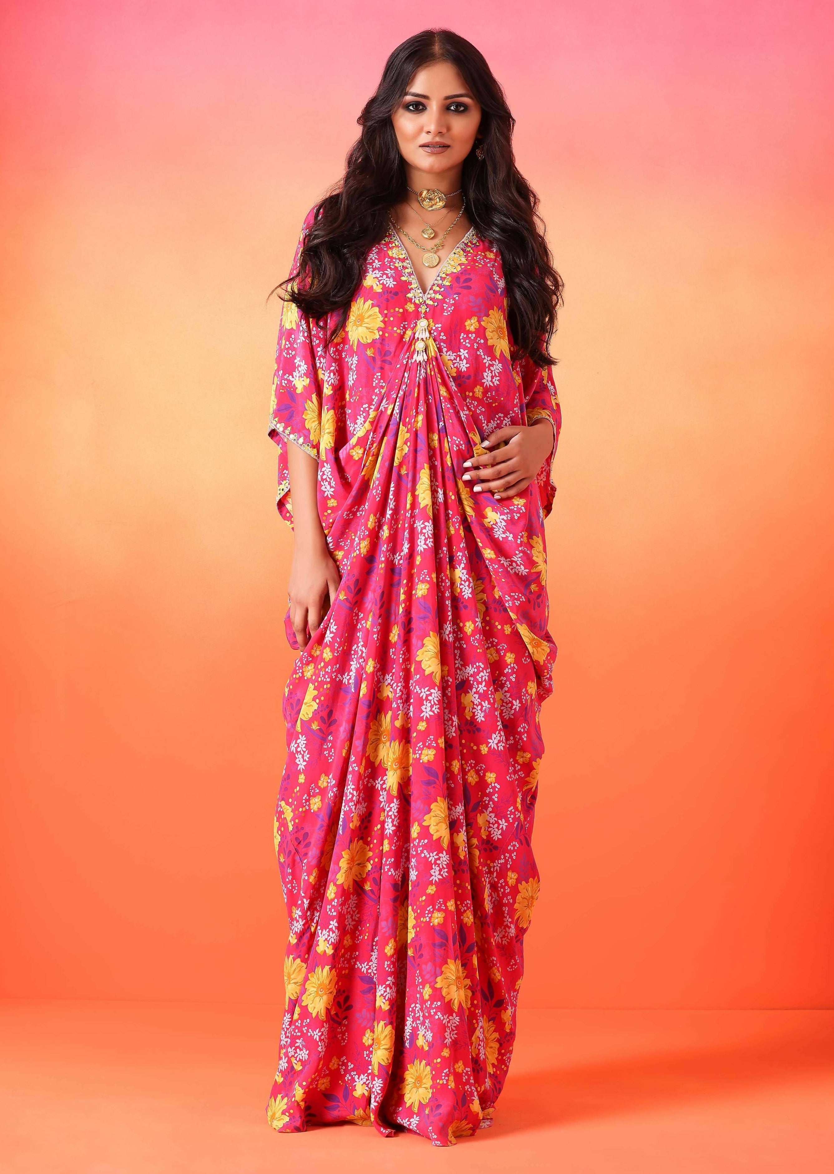 Fuschia Pink Printed Kaftan