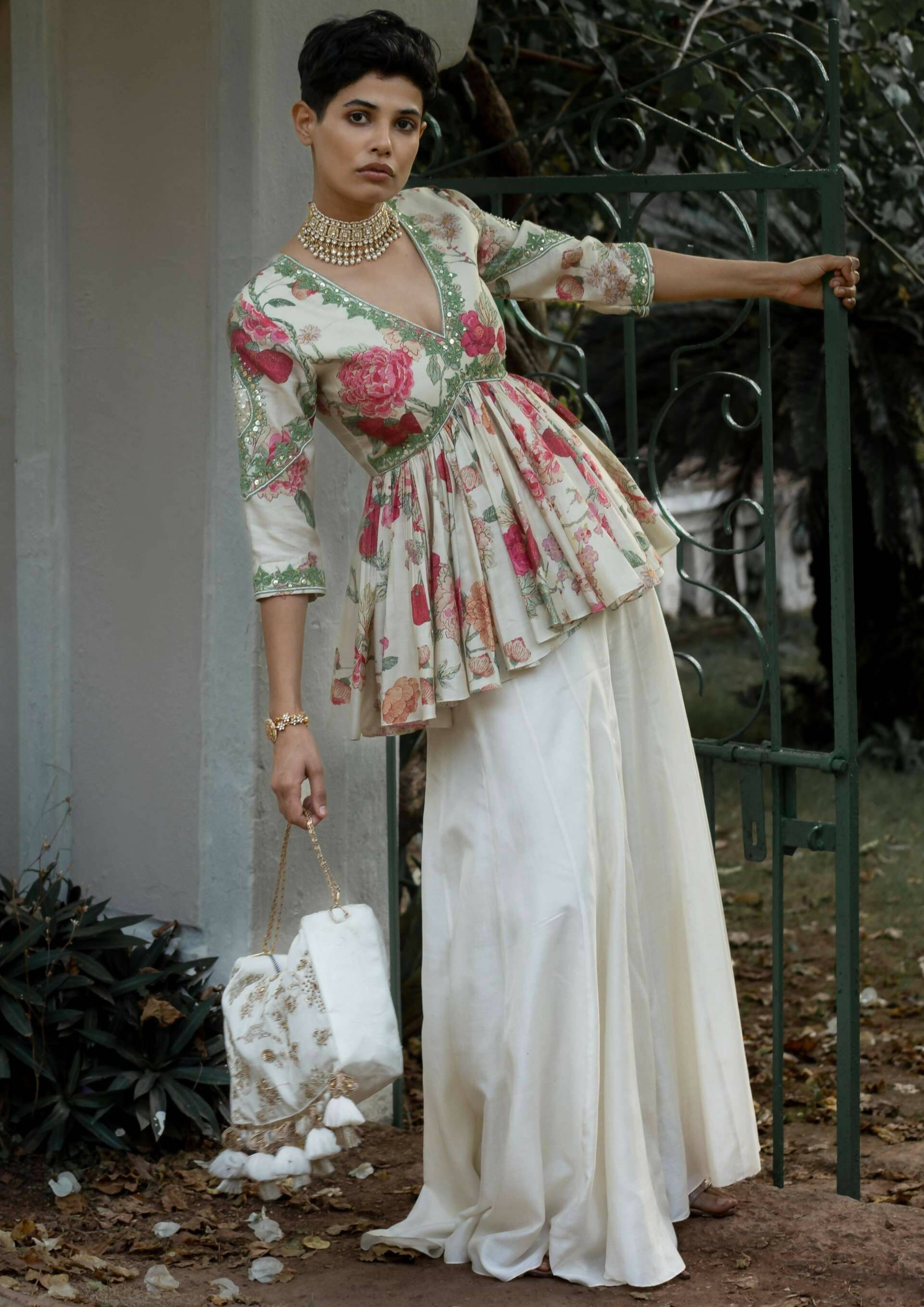 Leaf Floral Petal Peplum Set