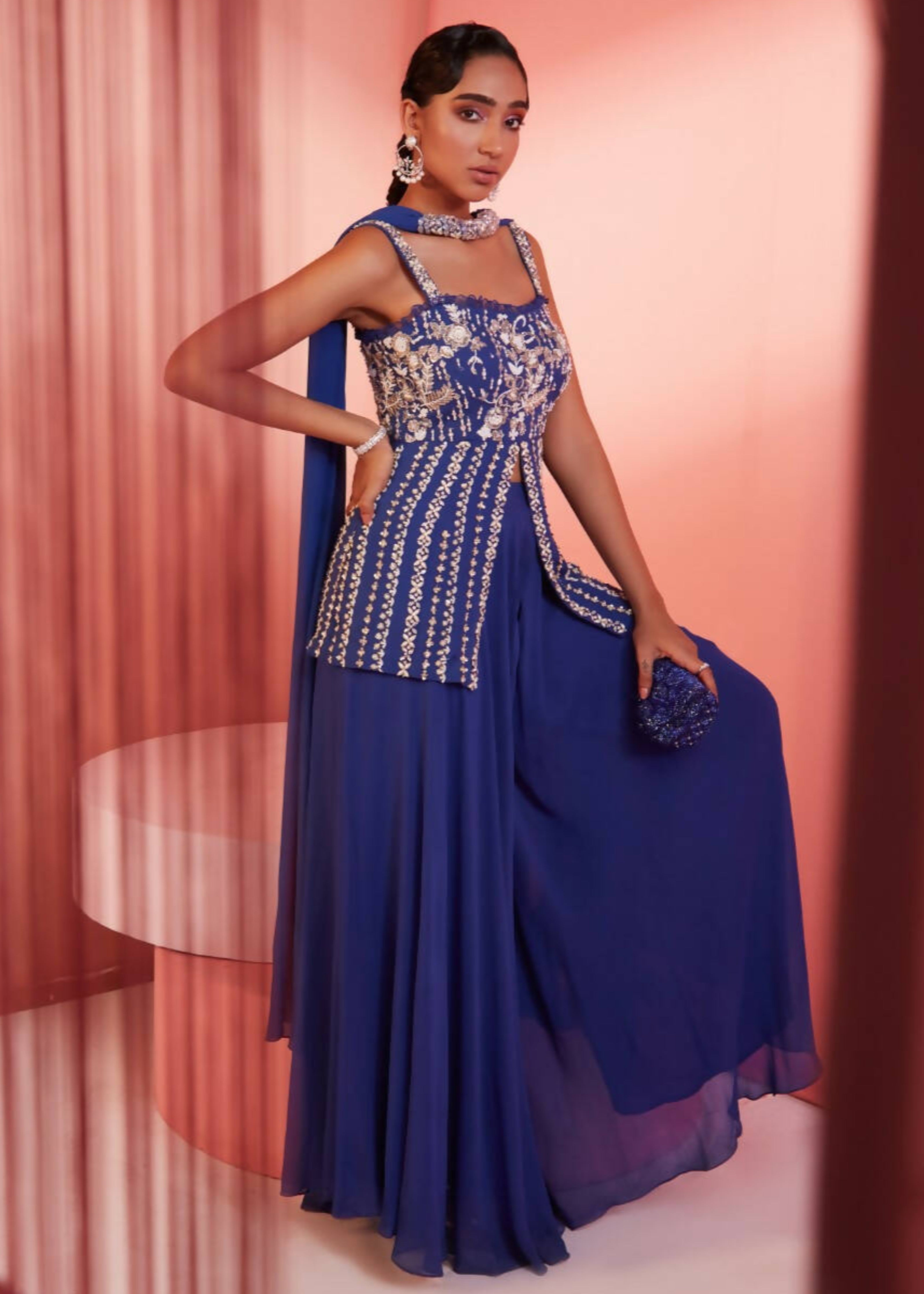 Ink Blue Peplum Kurta and Palazzo Set