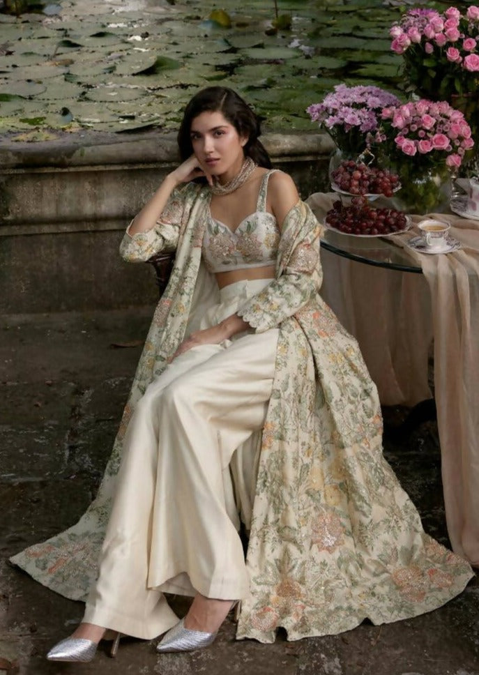 Ivory Orange Floral Jacket Set