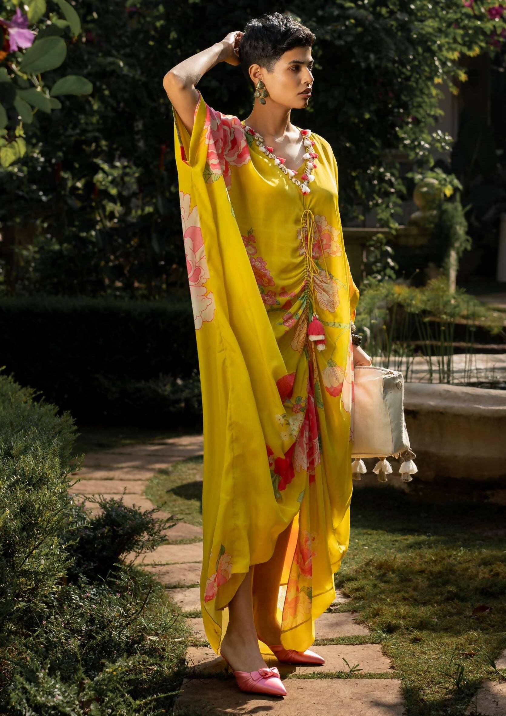 Yellow Floral Kaftan Set