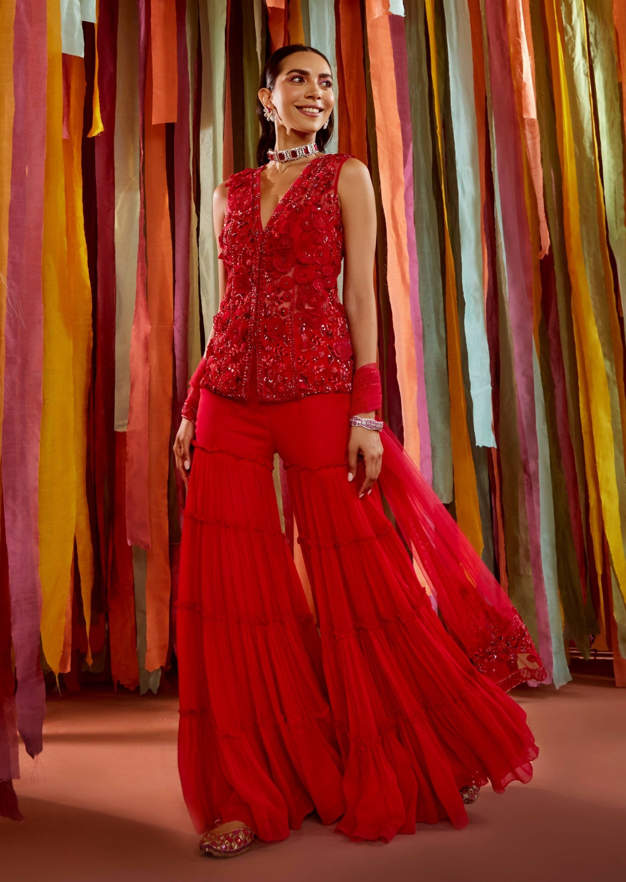 Red Sharara Set