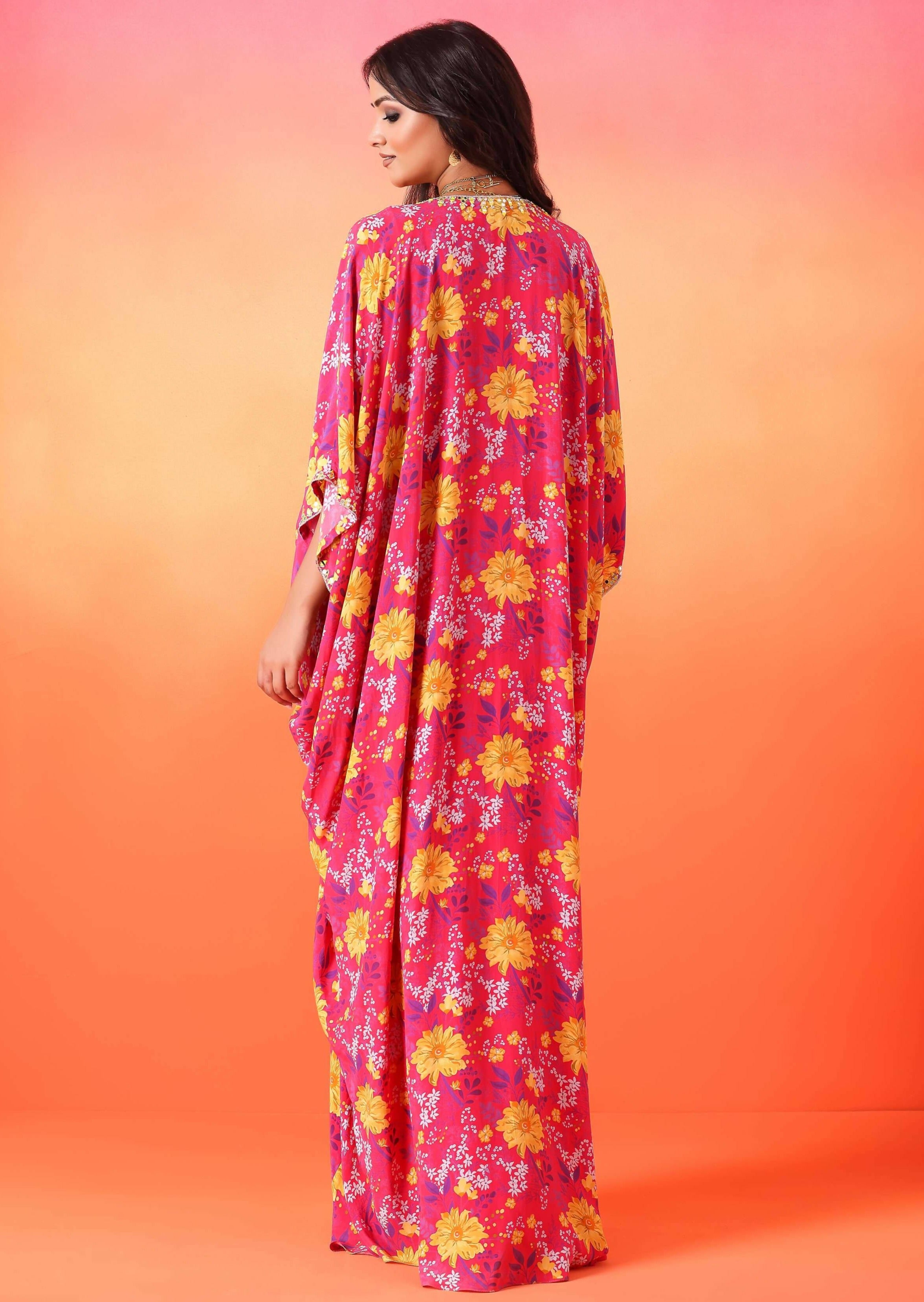 Fuschia Pink Printed Kaftan