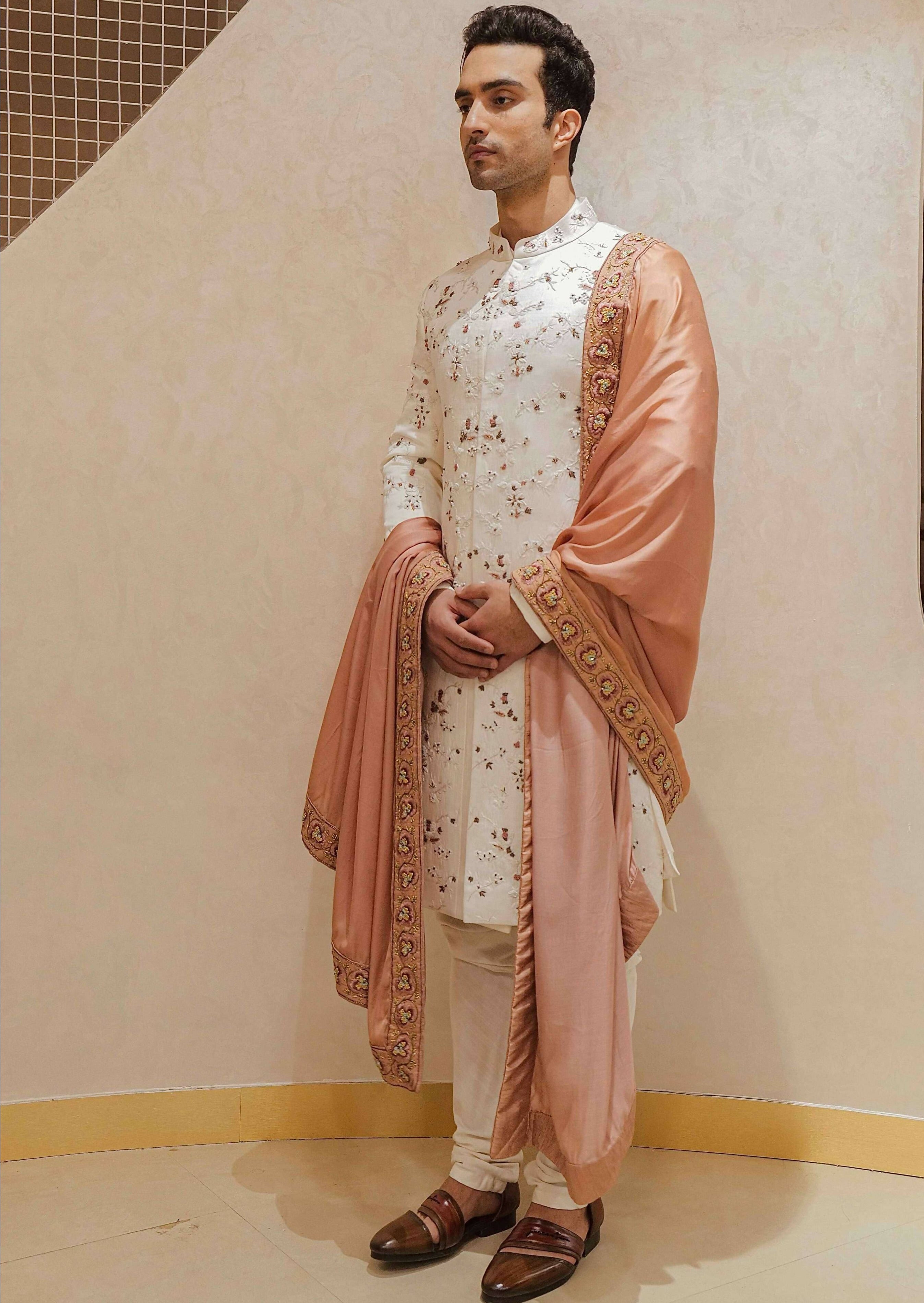 The Regal White Sherwani Set