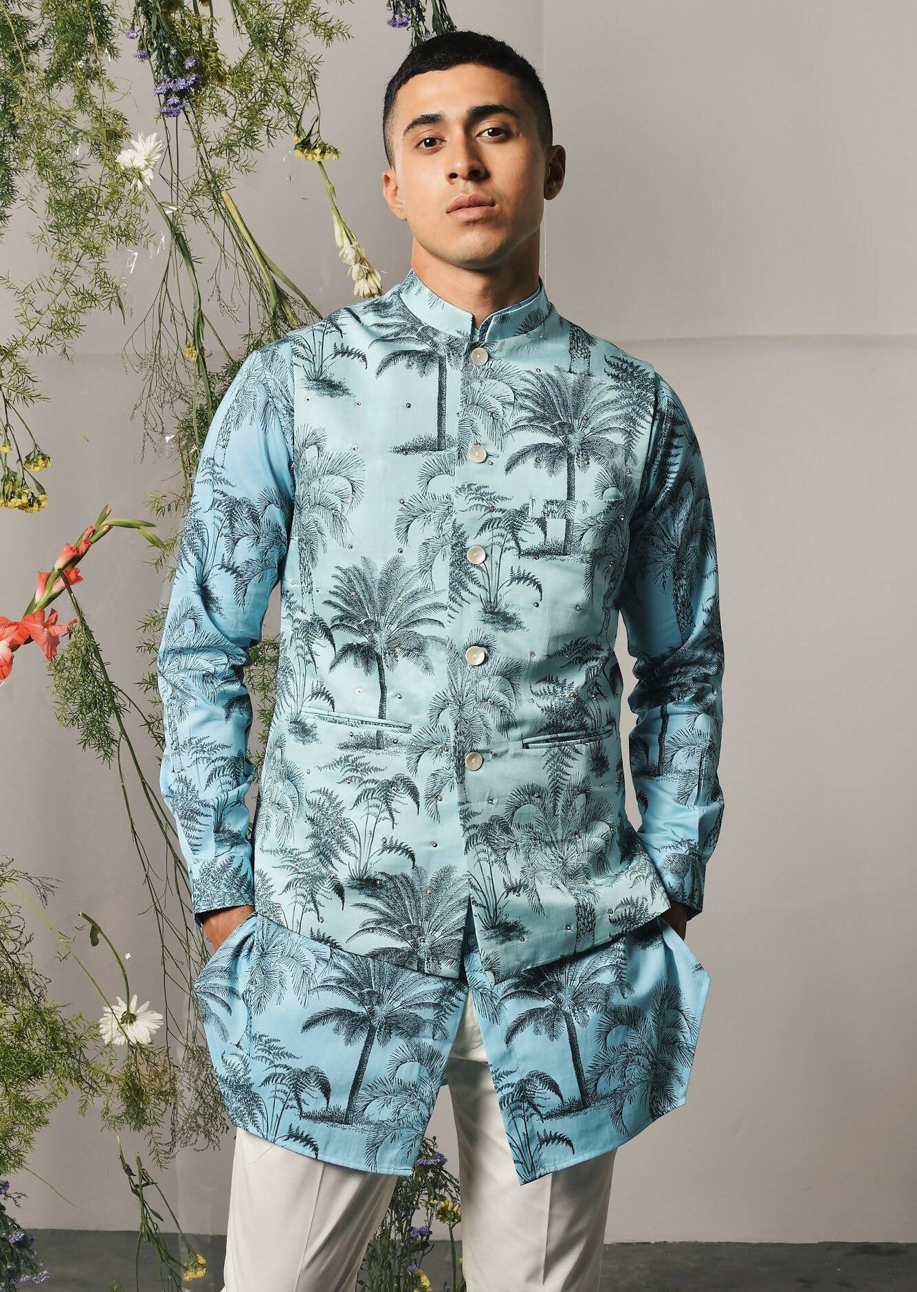 Blue Palermo Embroidered Bandi